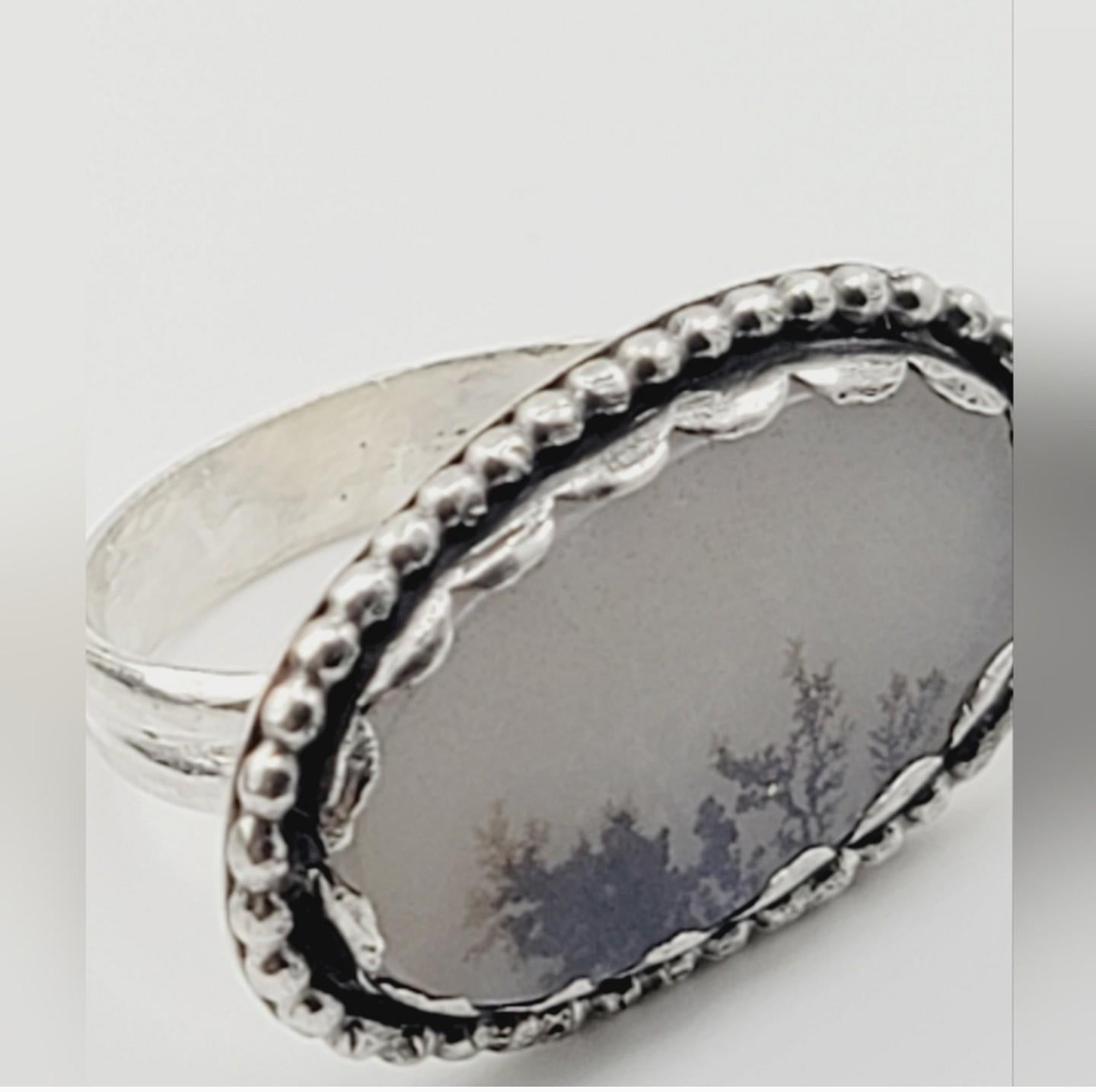 DENDRITIC AGATE RING handmade oval shape one of a kind sterling silver metal 7