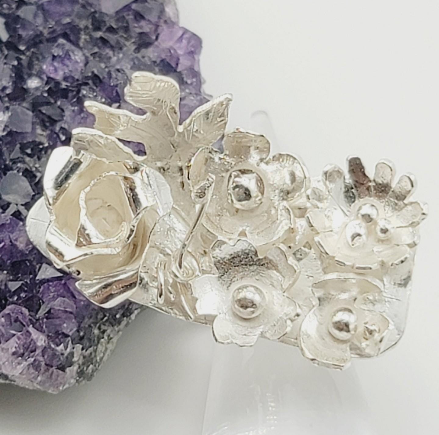 FLORAL BOUQUET HANDMADE un sterling silver metal size 8.5