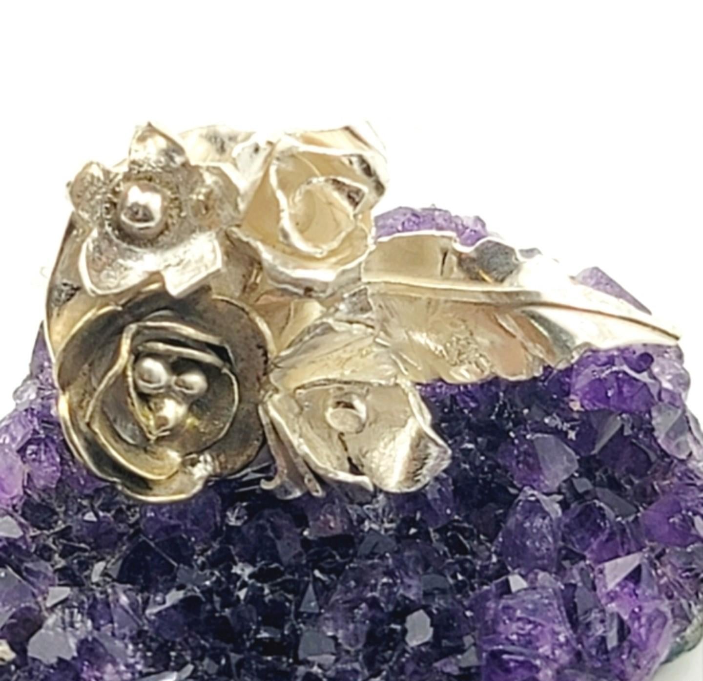 FLORAL BOUQUET HANDMADE in Sterling Silver metal one of a king Garden Collection size 8.5