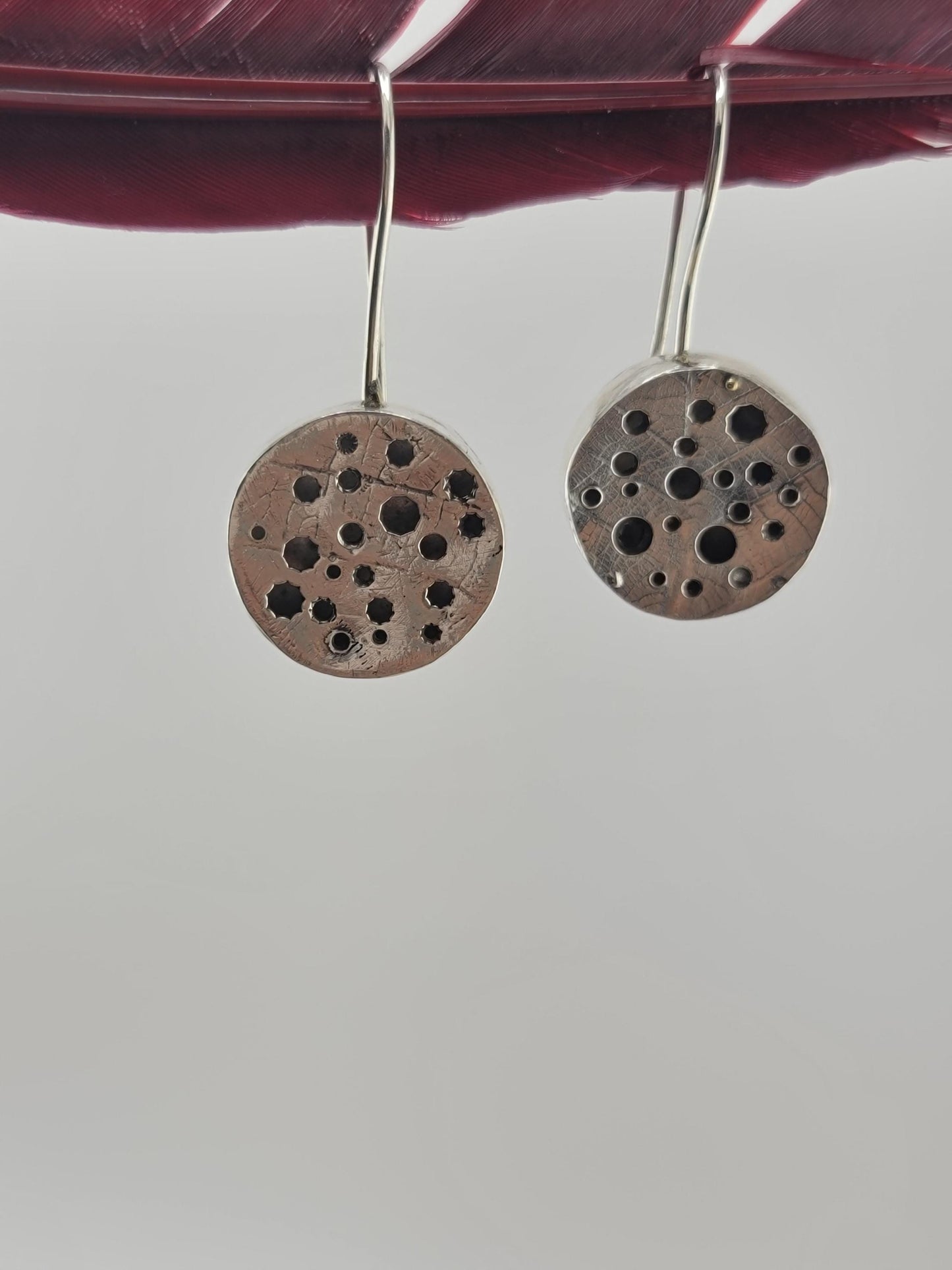 STERLING SILVER EARRINGS hollow handmade leaves design dangling style one of a kind