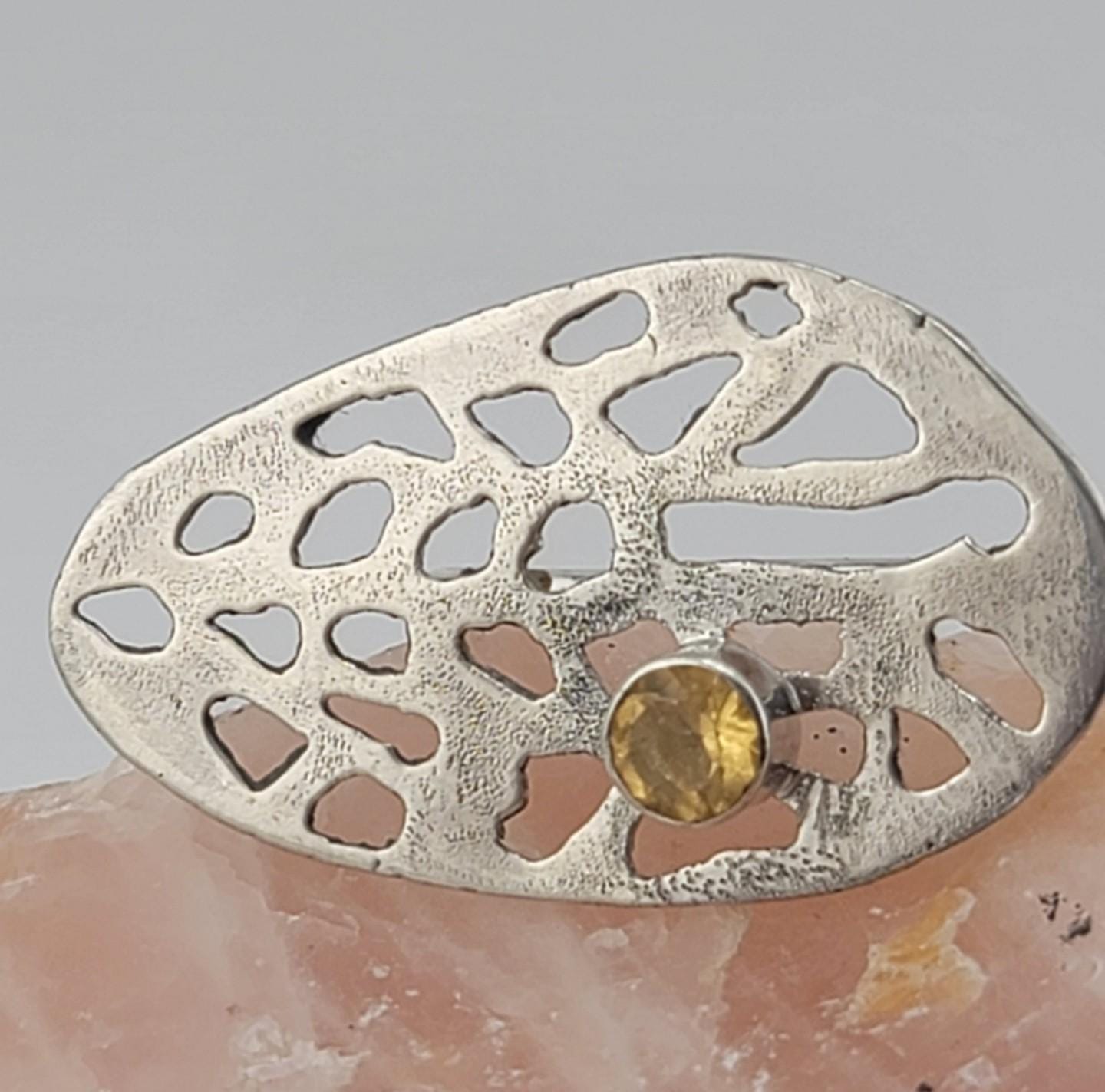 CITRINE CRYSTAL RING leopard cut-out handmade sterling silver ring size 9