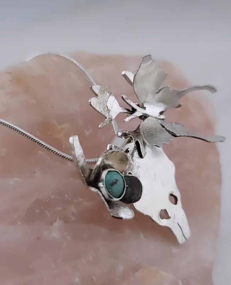 TURQUOISE skull pendant in Sterling Silver handcrafted