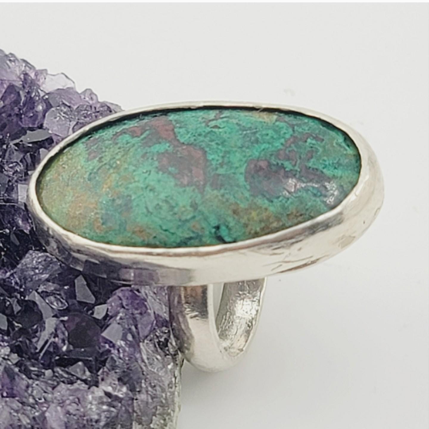 CHRYSOCOLLA STONE RING statement piece handmade in Sterling Silver metal size 7
