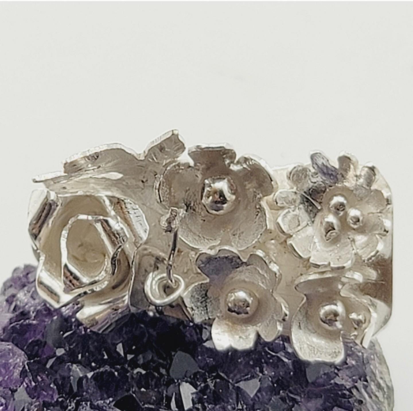 FLORAL BOUQUET HANDMADE un sterling silver metal size 8.5