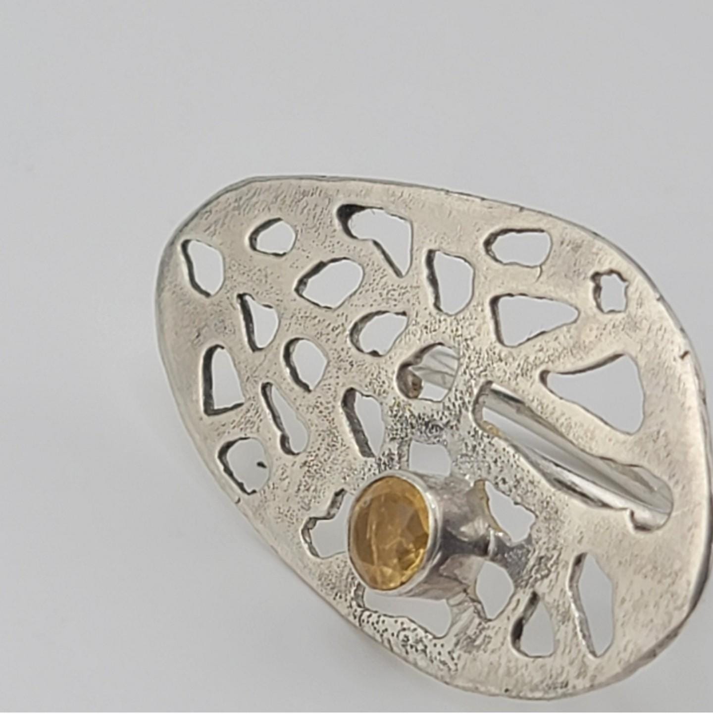 CITRINE CRYSTAL RING leopard cut-out handmade sterling silver ring size 9