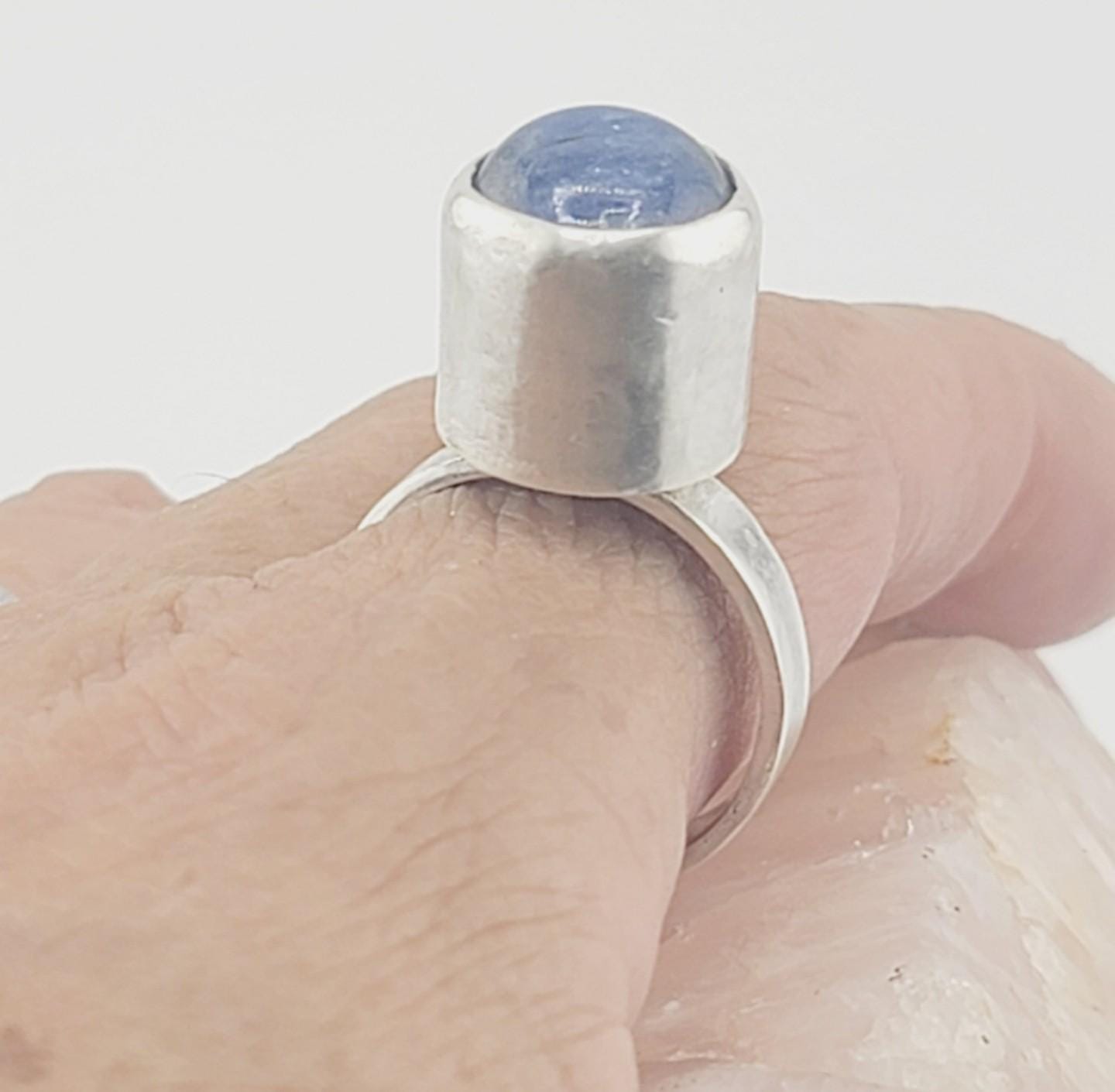 BLUE KYANITE STATEMENT tall hat ring handmade in Sterling Silver metal size 8.5