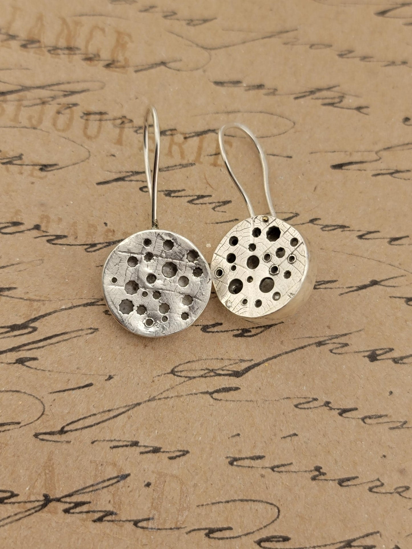 STERLING SILVER EARRINGS hollow handmade leaves design dangling style one of a kind