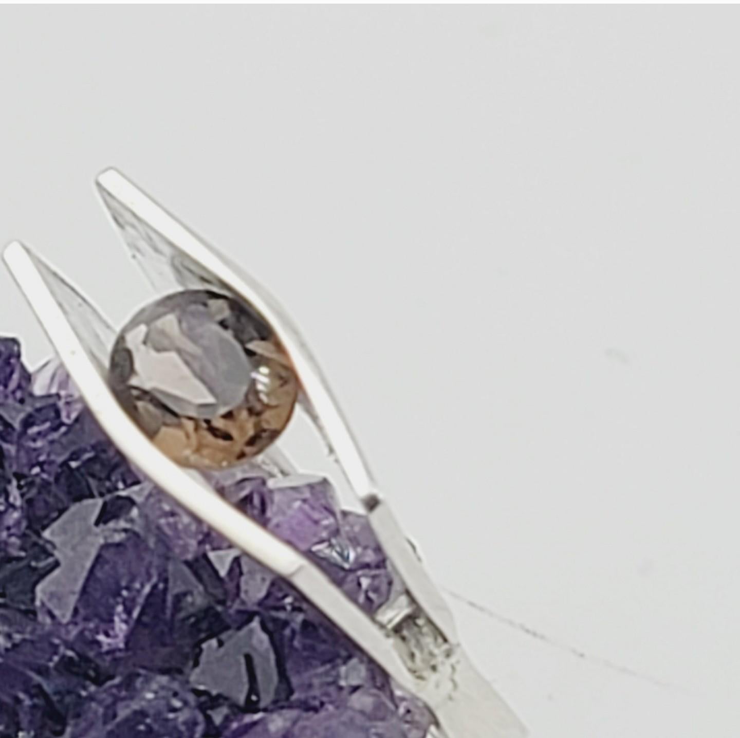 SMOKY QUARTZ RING handmade in Sterling Silver metal crystal tension ring size 8.5