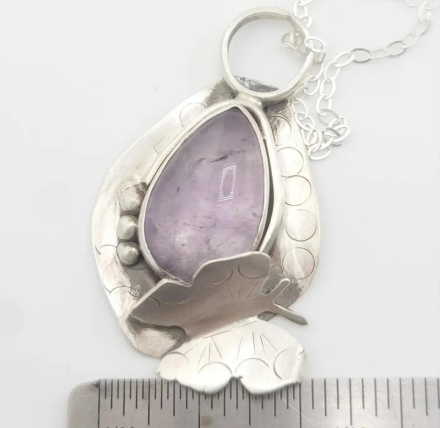 AMETHYST BUTTERFLY PENDANT handmade in Sterling Silver metal tear drop amethyst gemstone