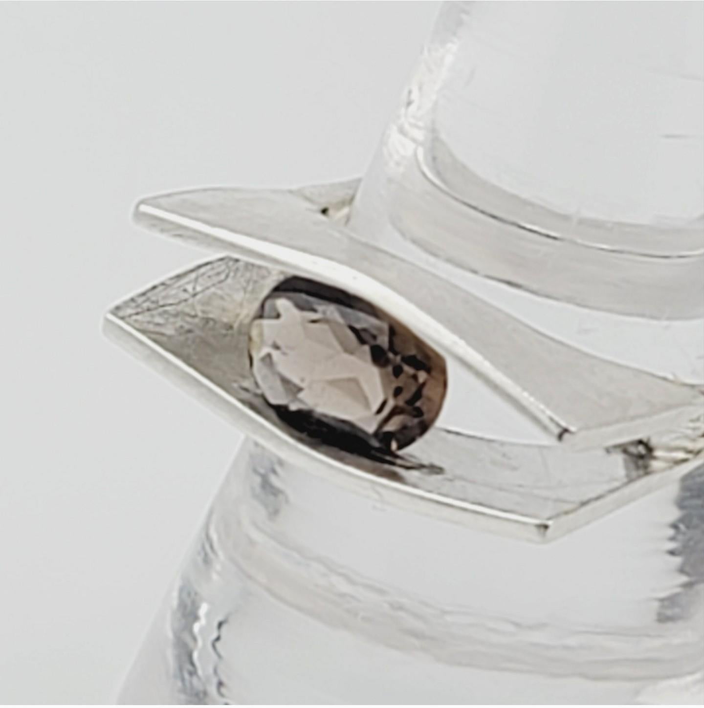 SMOKY QUARTZ RING handmade in Sterling Silver metal crystal tension ring size 8.5
