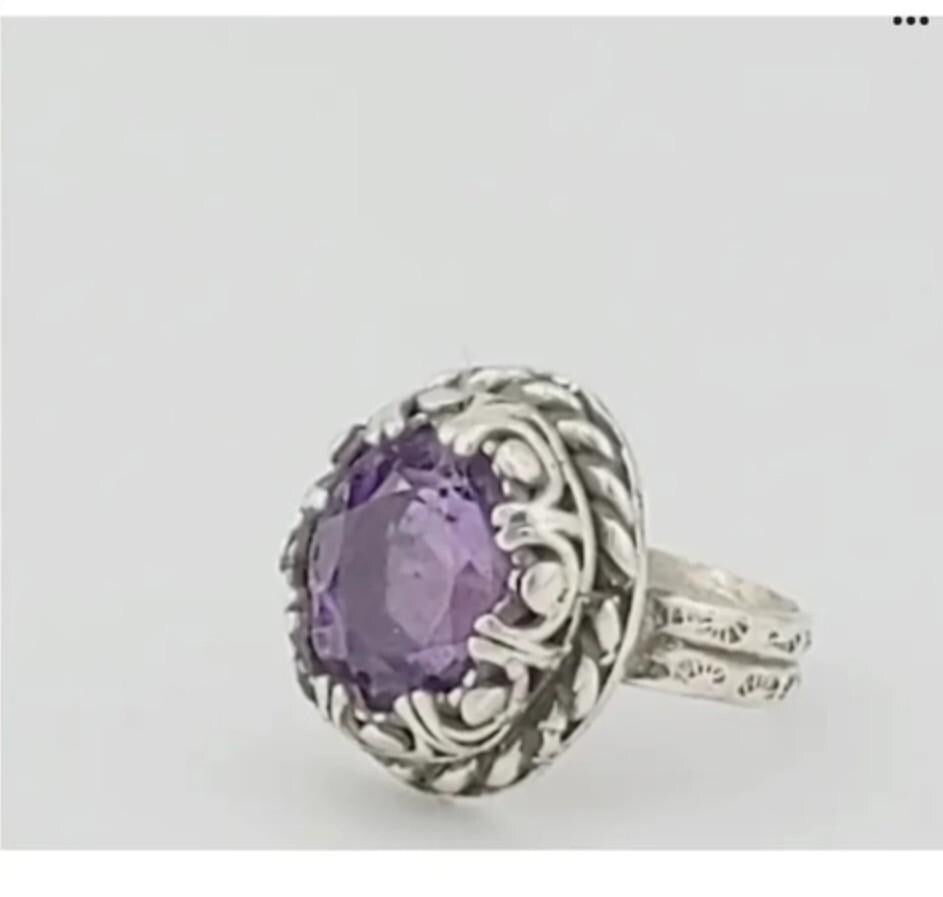 AMETHYST STONE RING vintage style vibes, handmade in Sterling Silver metal size 8.5