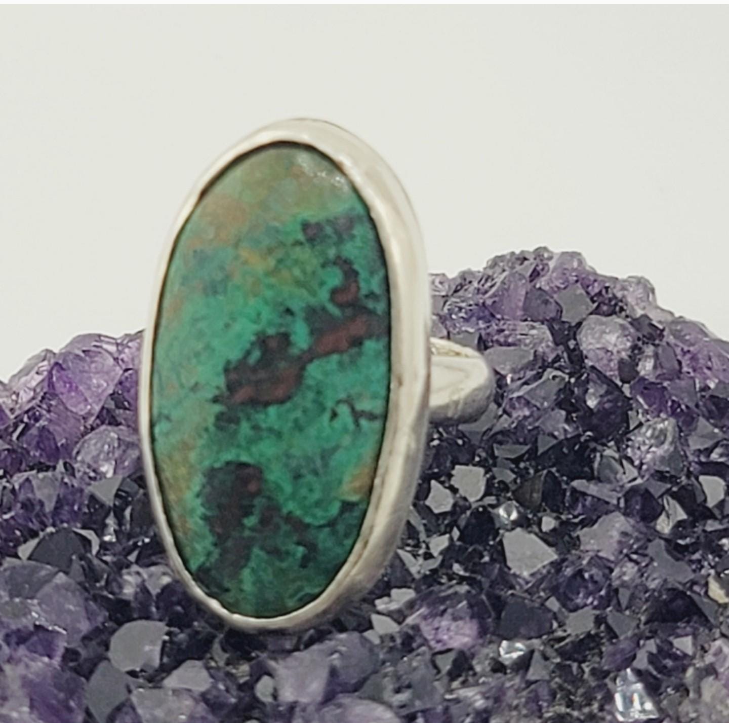 CHRYSOCOLLA STONE RING statement piece handmade in Sterling Silver metal size 7
