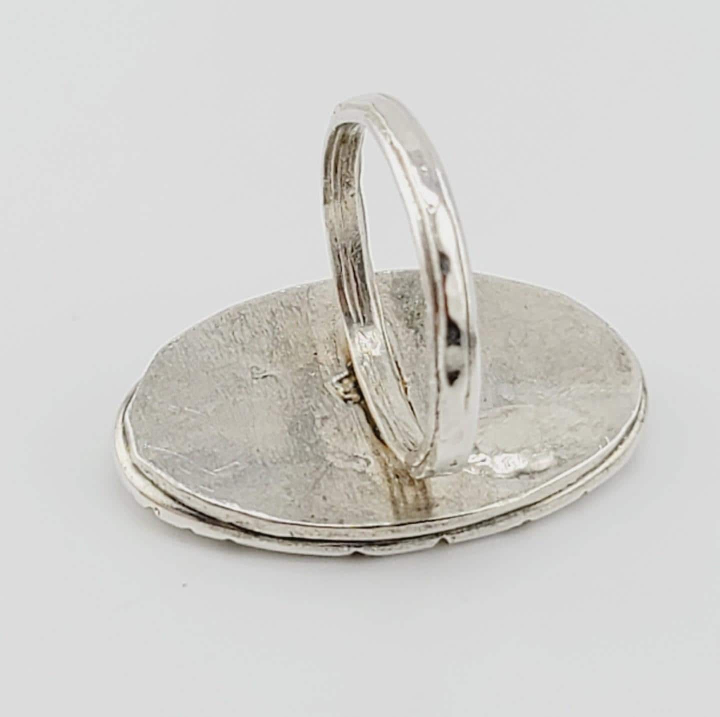 AQUAMARINE STATEMENT RING oval design handmade in. 925 sterling silver metal size 8.5