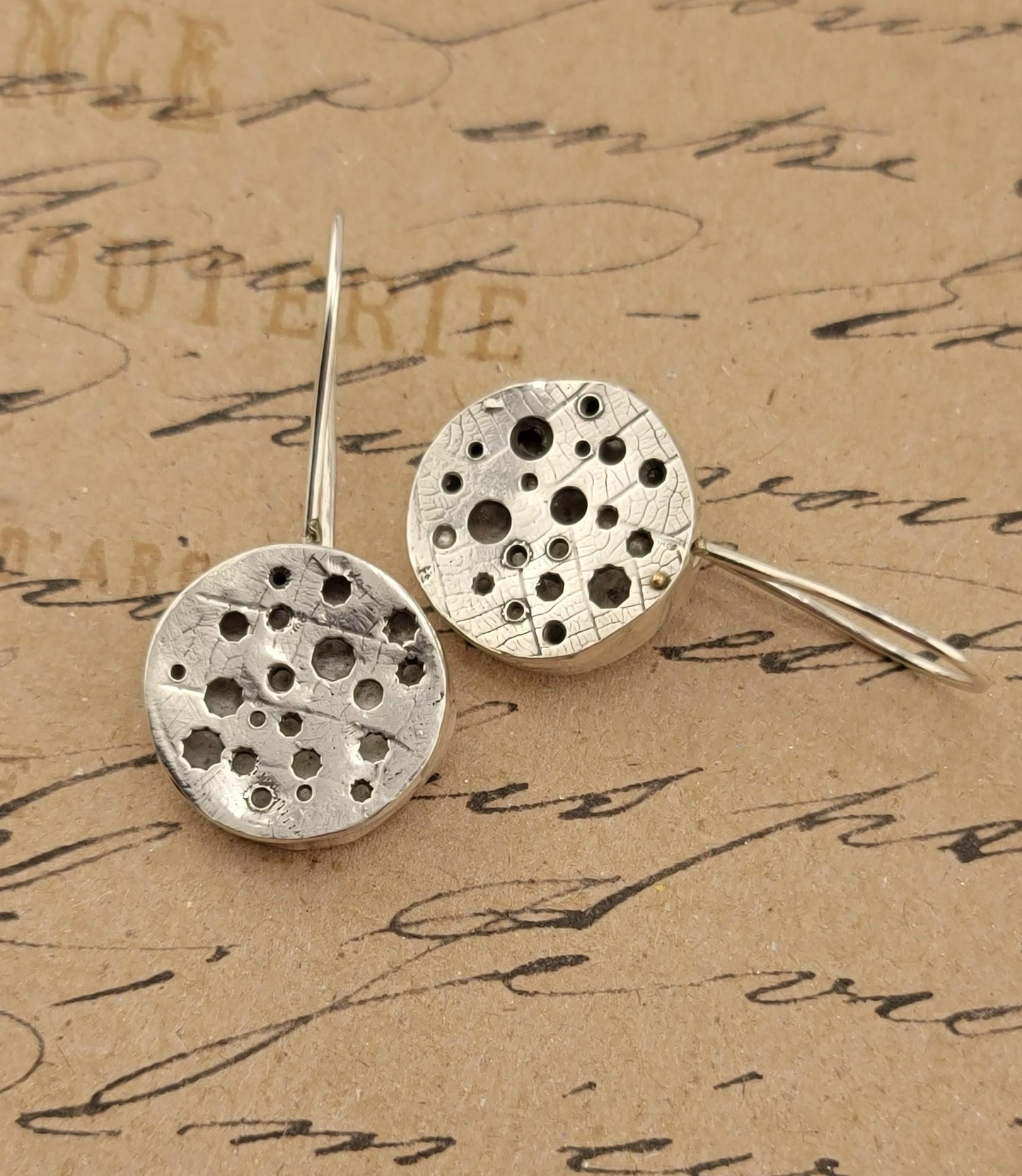 STERLING SILVER EARRINGS hollow handmade leaves design dangling style one of a kind