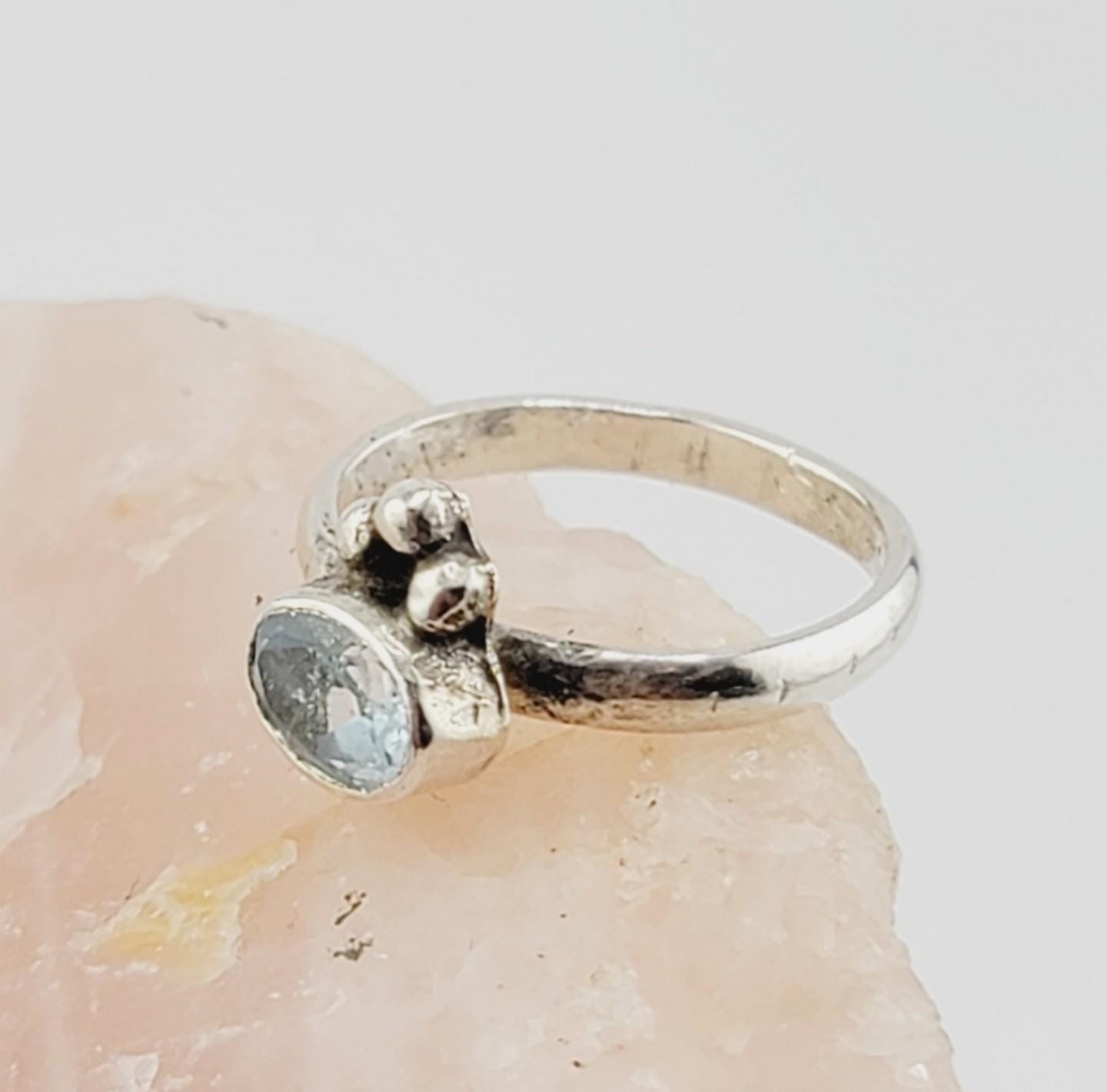AQUAMARINE PRINCESS RING handmade in Sterling Silver metal rose cut gemstone size 6.5