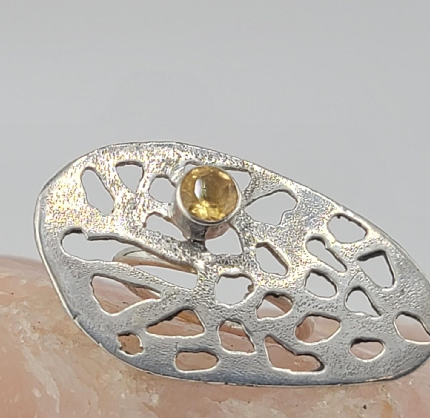 CITRINE CRYSTAL RING leopard cut-out handmade sterling silver ring size 9