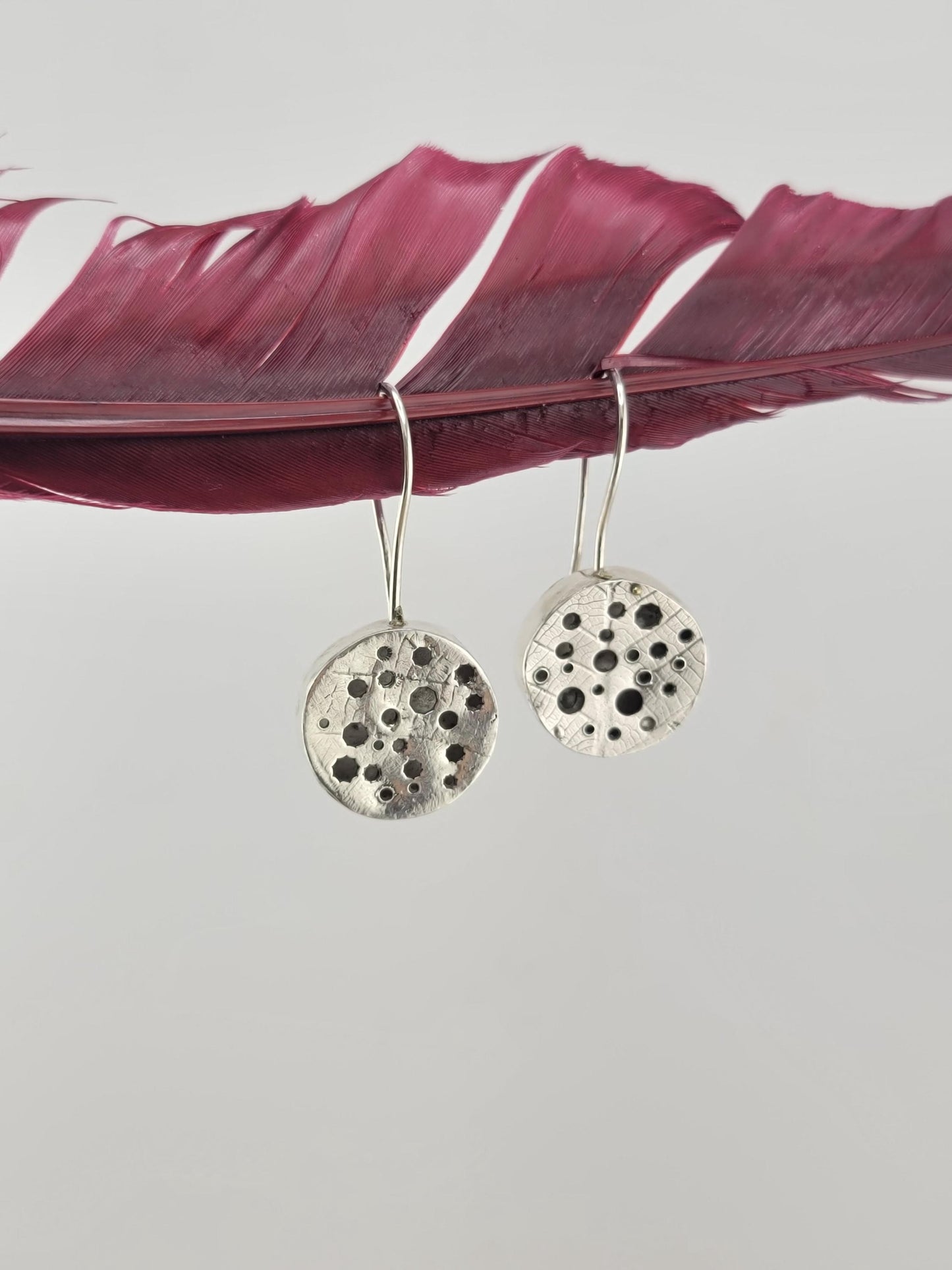 STERLING SILVER EARRINGS hollow handmade leaves design dangling style one of a kind