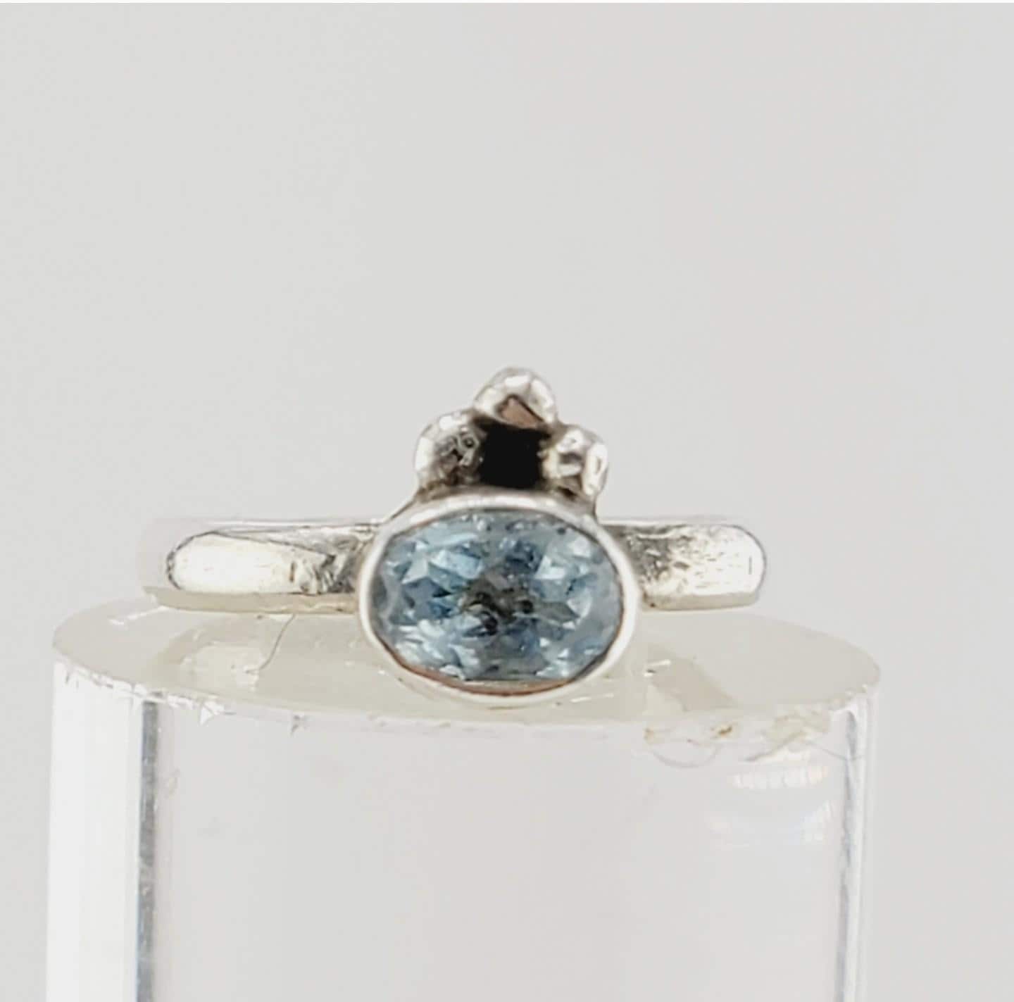 AQUAMARINE PRINCESS RING handmade in Sterling Silver metal rose cut gemstone size 6.5