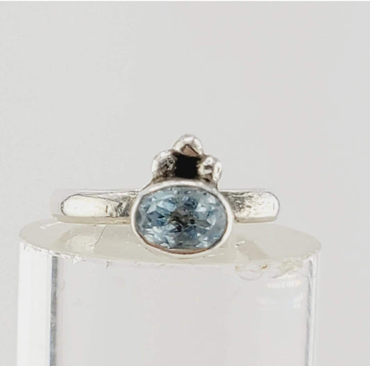 AQUAMARINE PRINCESS RING handmade in Sterling Silver metal rose cut gemstone size 6.5