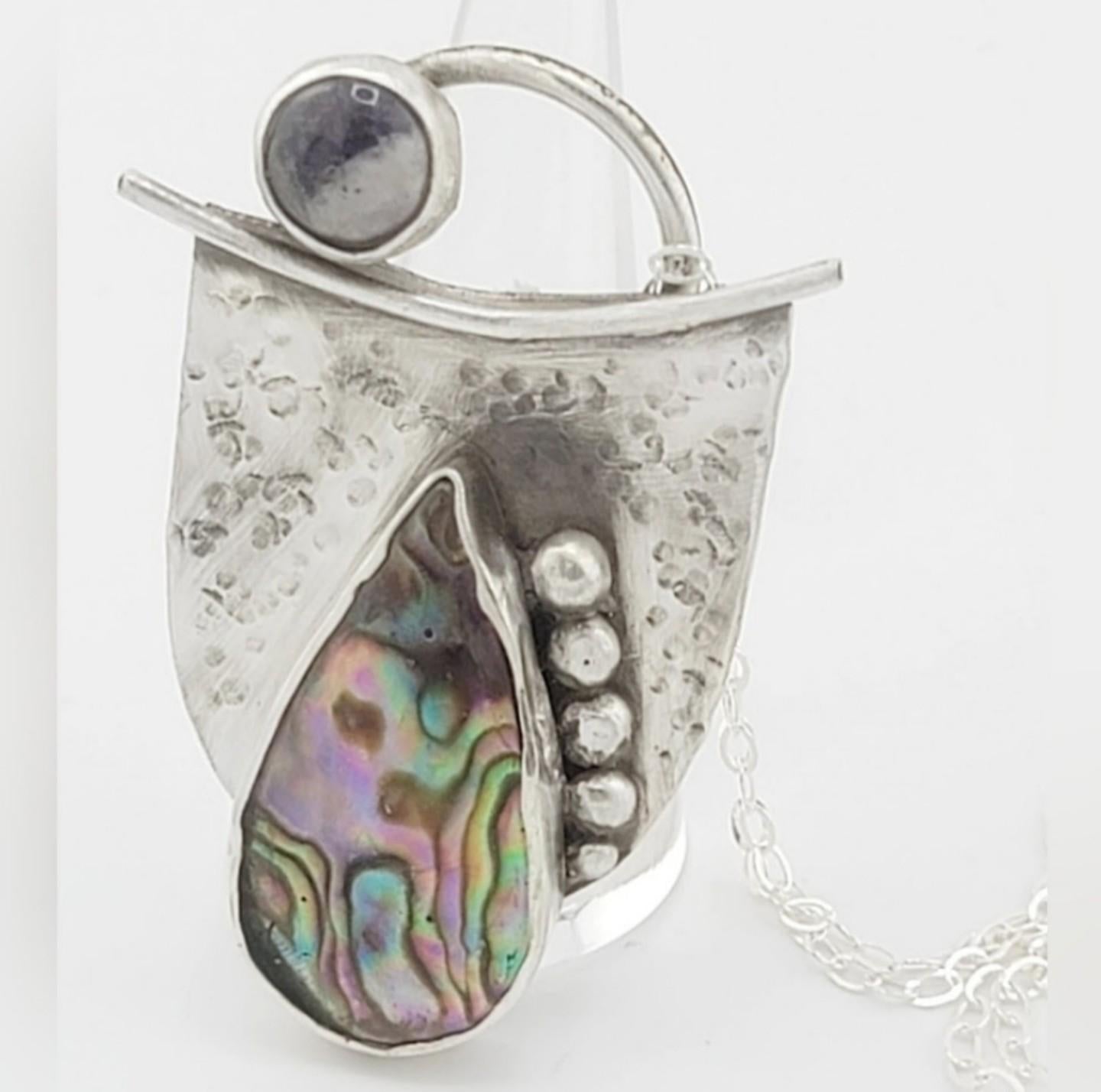 ABALONE AMETHYST PENDANT handmade in Sterling Silver metal