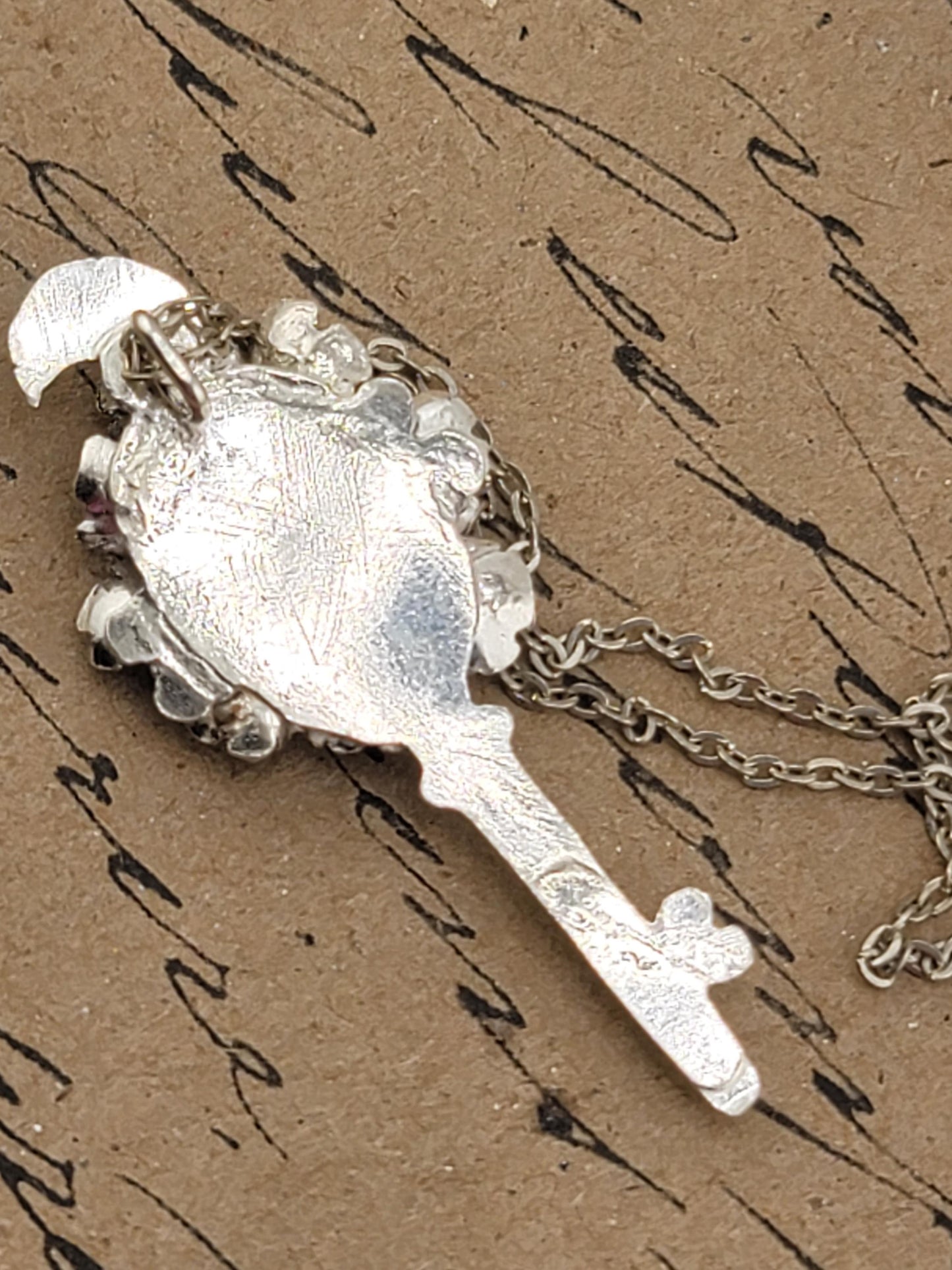 EMERALD MOON FLOWERS key pendant handmade in Sterling Silver metal
