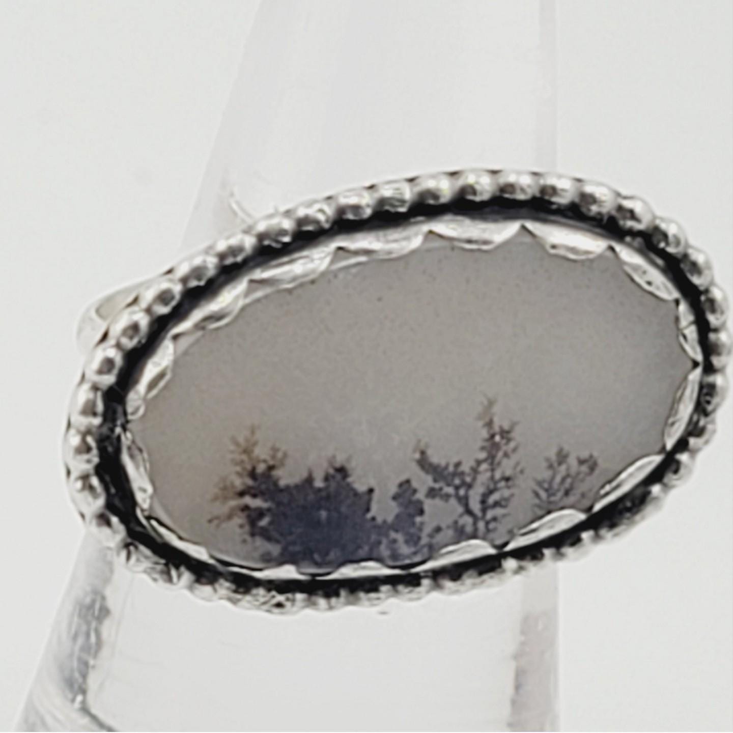 DENDRITIC AGATE RING handmade oval shape one of a kind sterling silver metal 7