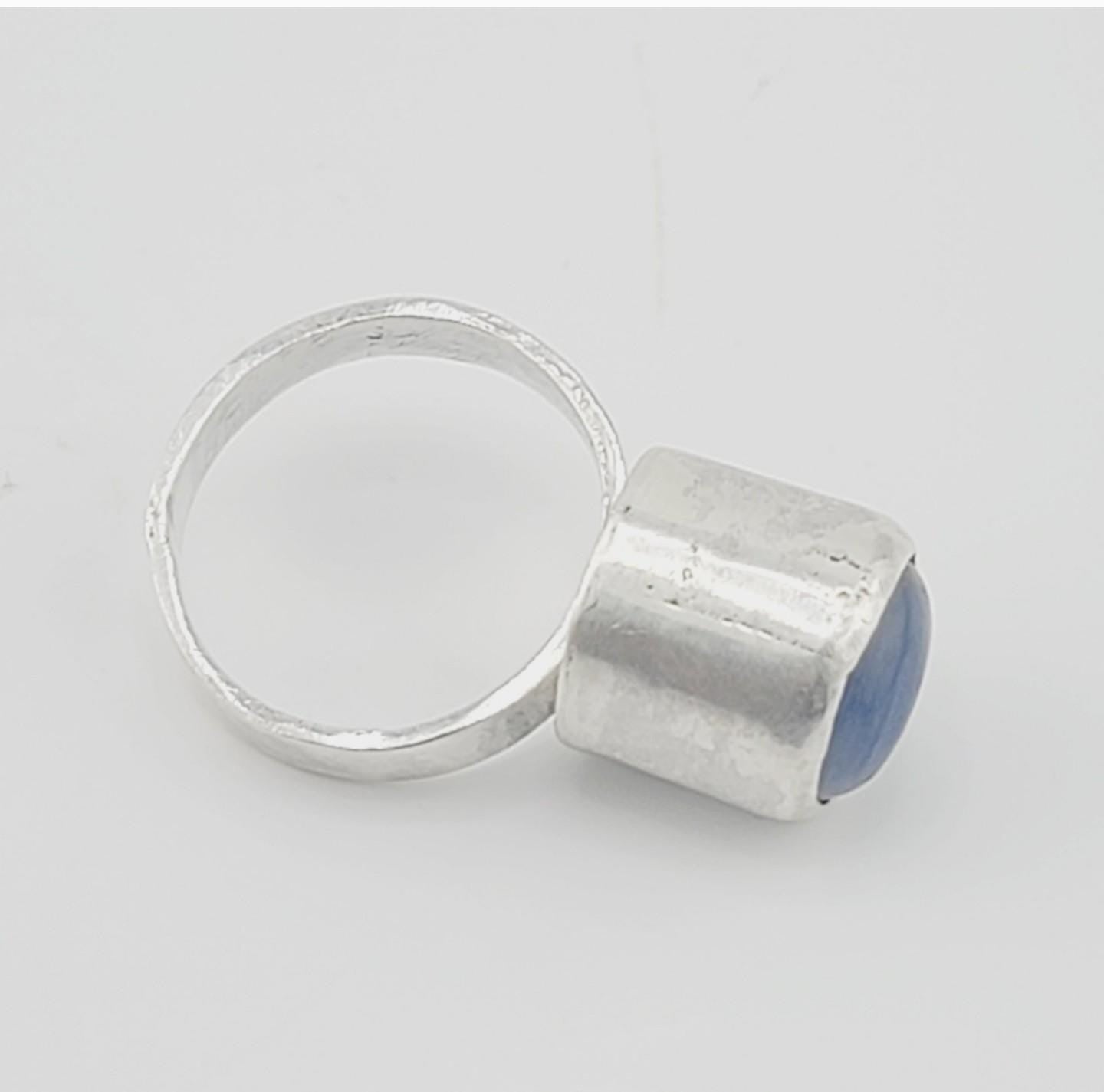 BLUE KYANITE STATEMENT tall hat ring handmade in Sterling Silver metal size 8.5