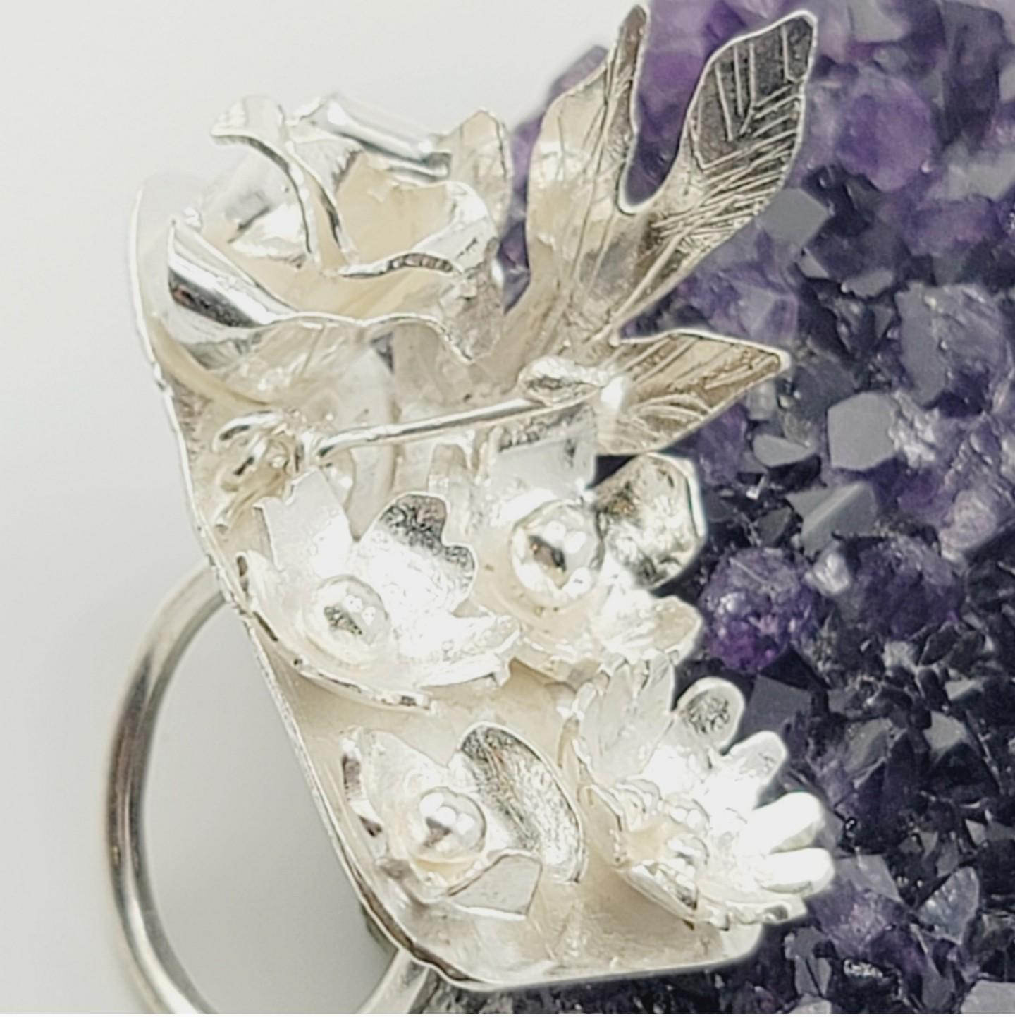 FLORAL BOUQUET HANDMADE un sterling silver metal size 8.5
