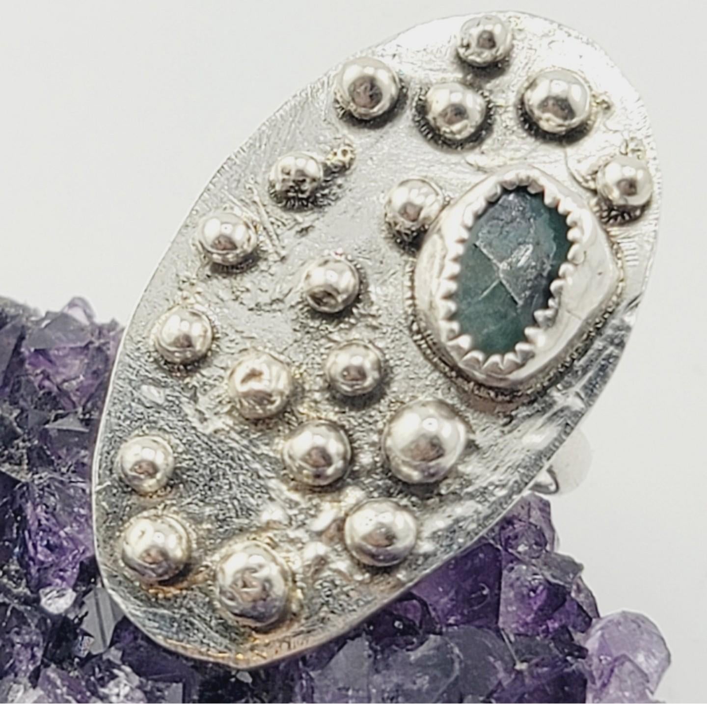 EMERALD OVAL STATEMENT ring handmade in Sterling Silver metal size 8.5