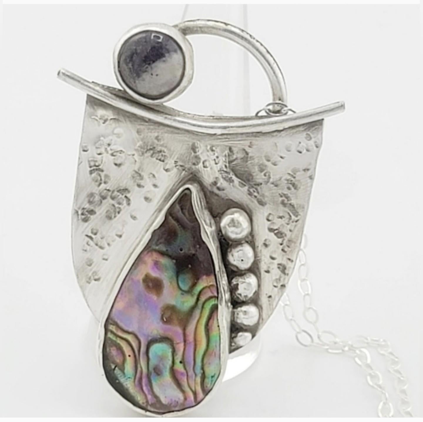 ABALONE AMETHYST PENDANT handmade in Sterling Silver metal