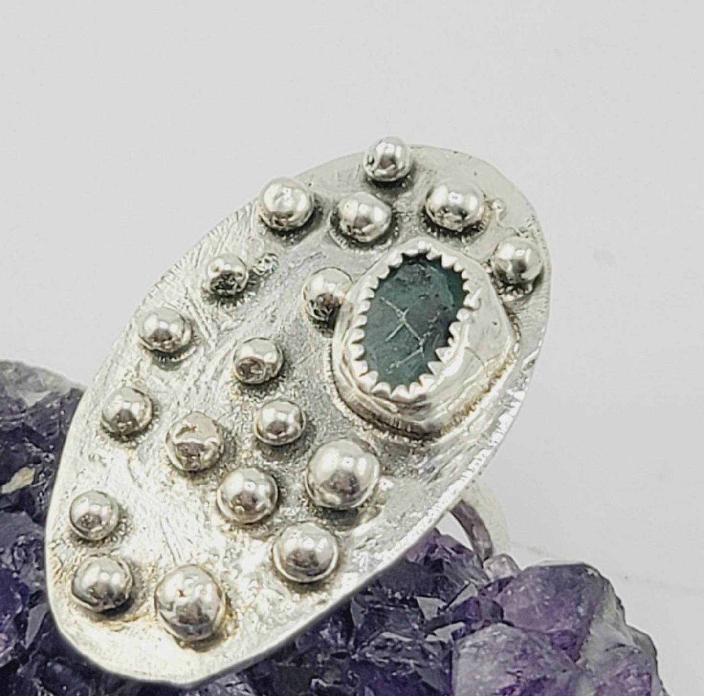 EMERALD OVAL STATEMENT ring handmade in Sterling Silver metal size 8.5