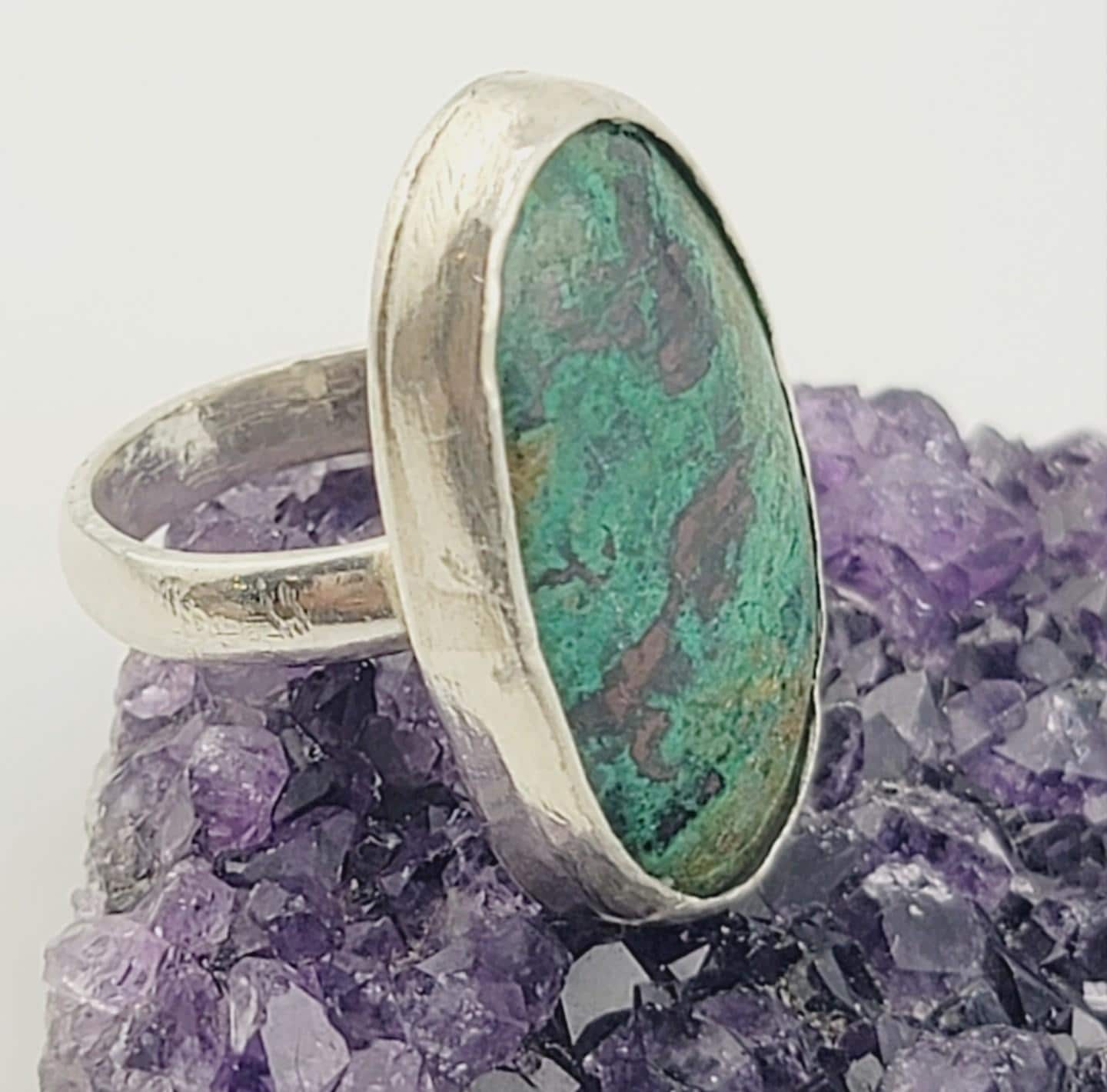 CHRYSOCOLLA STONE RING statement piece handmade in Sterling Silver metal size 7