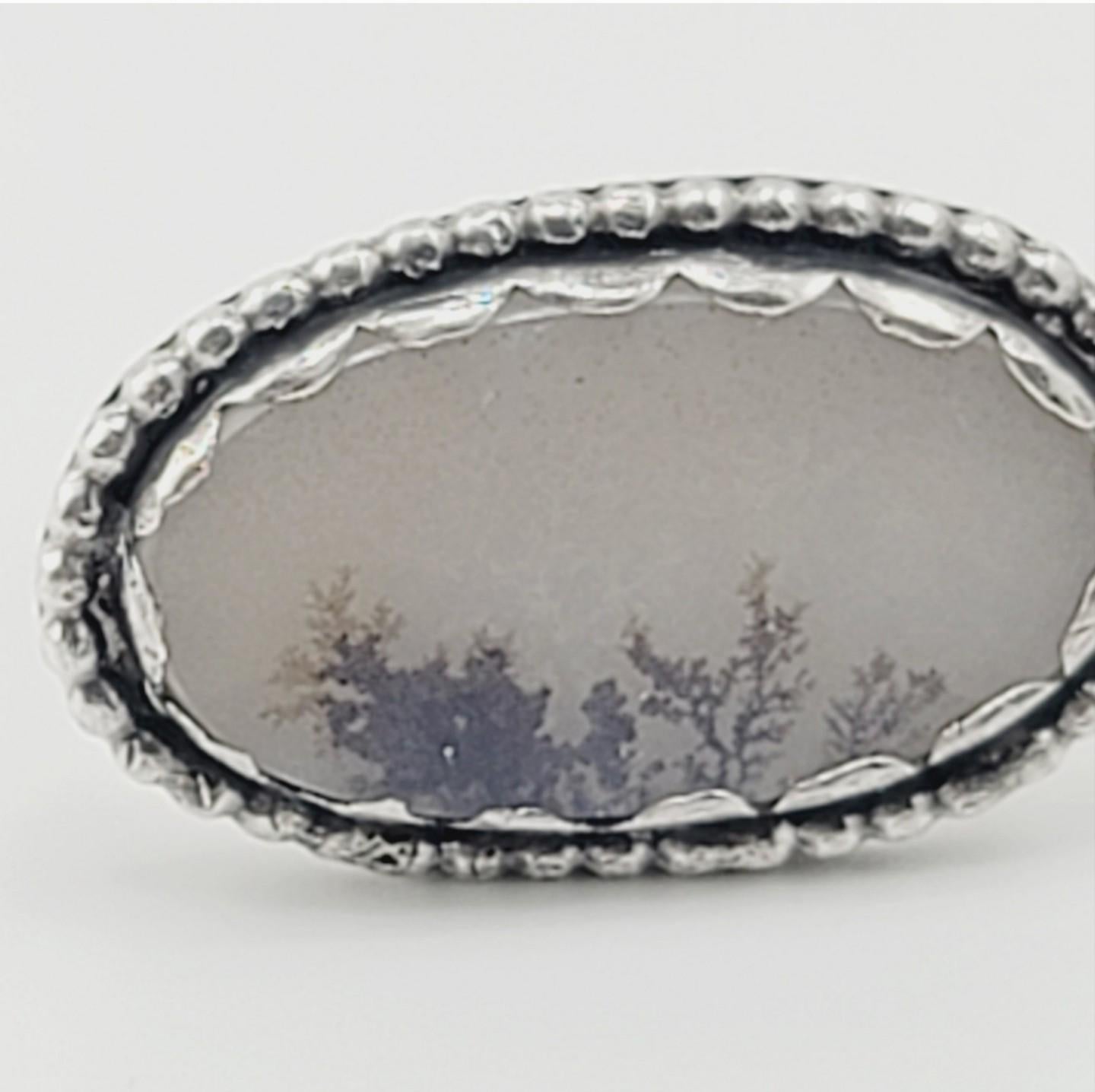 DENDRITIC AGATE RING handmade oval shape one of a kind sterling silver metal 7