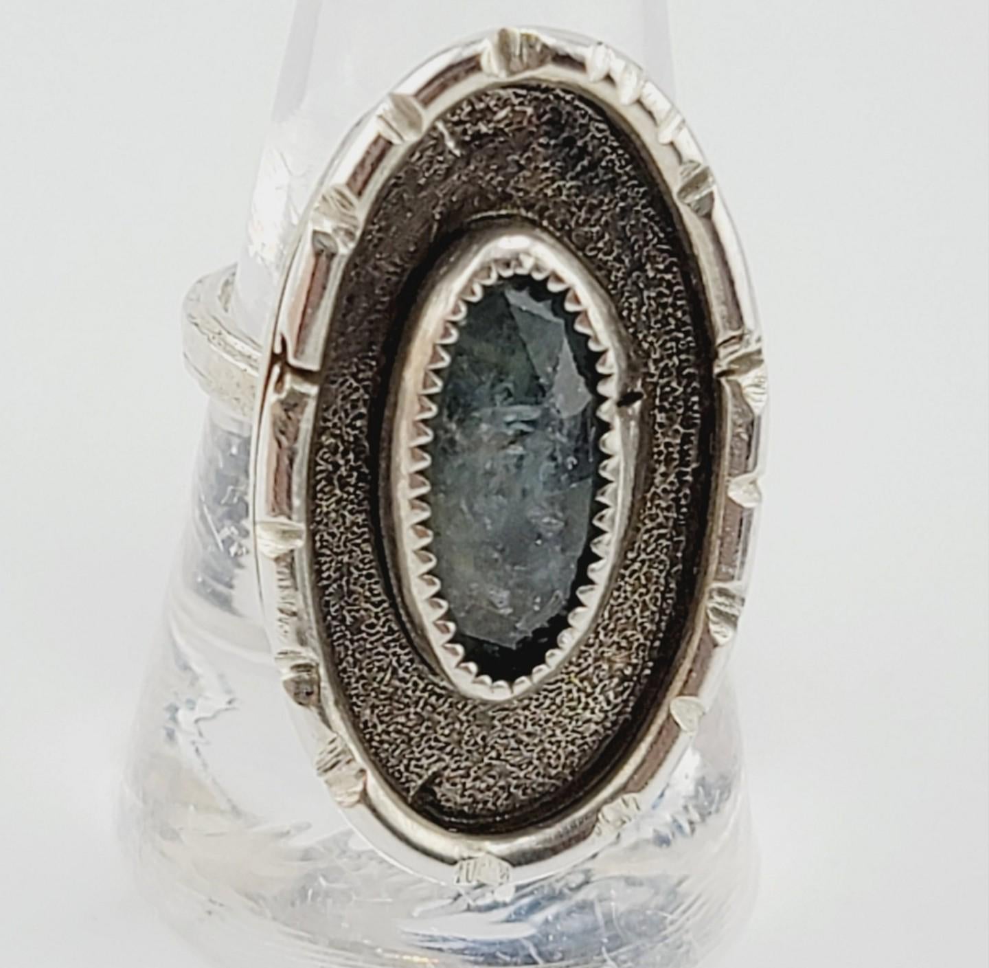 AQUAMARINE STATEMENT RING oval design handmade in. 925 sterling silver metal size 8.5