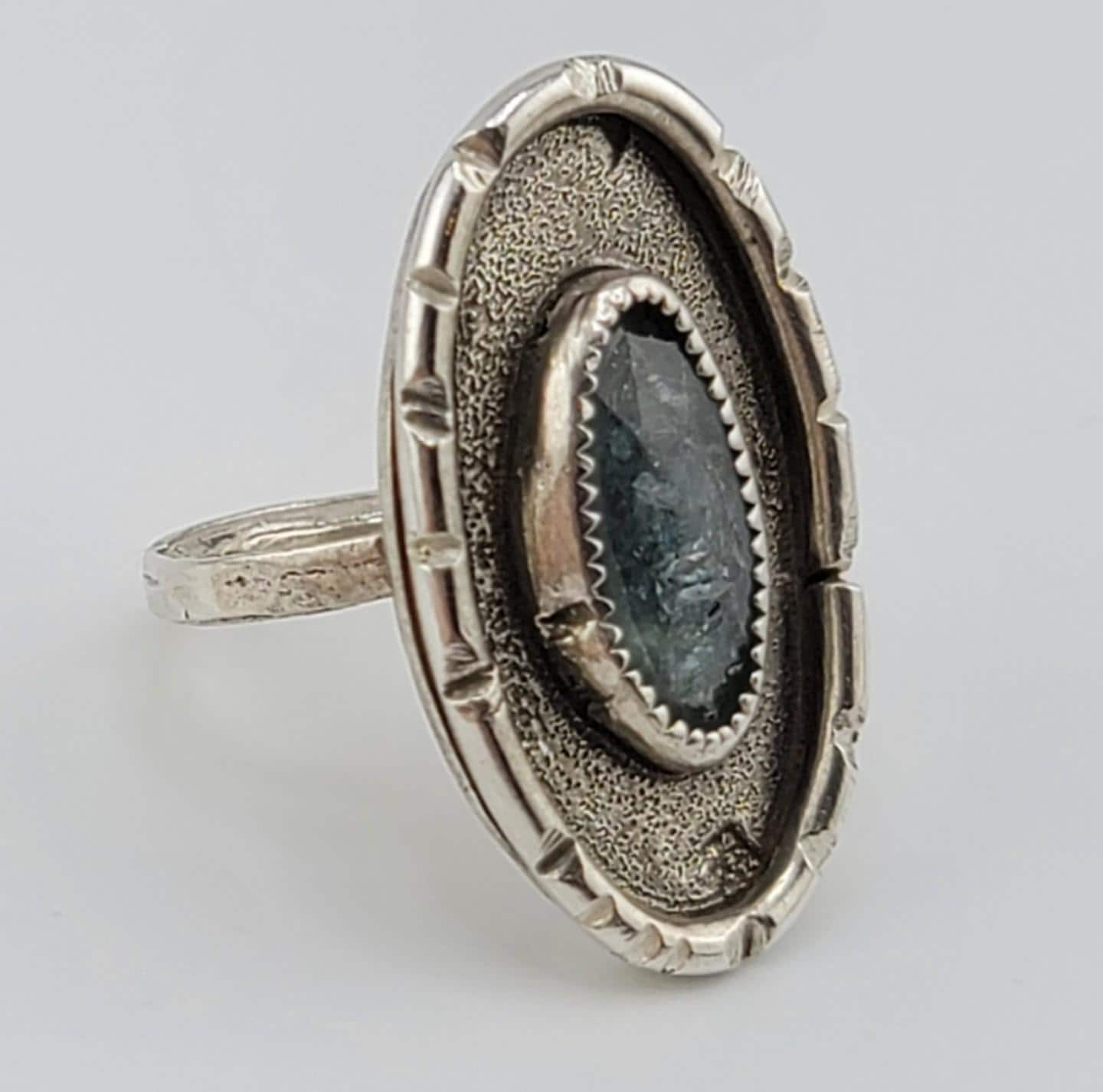 AQUAMARINE STATEMENT RING oval design handmade in. 925 sterling silver metal size 8.5