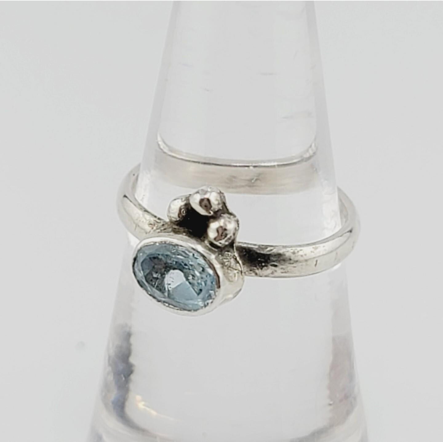 AQUAMARINE PRINCESS RING handmade in Sterling Silver metal rose cut gemstone size 6.5