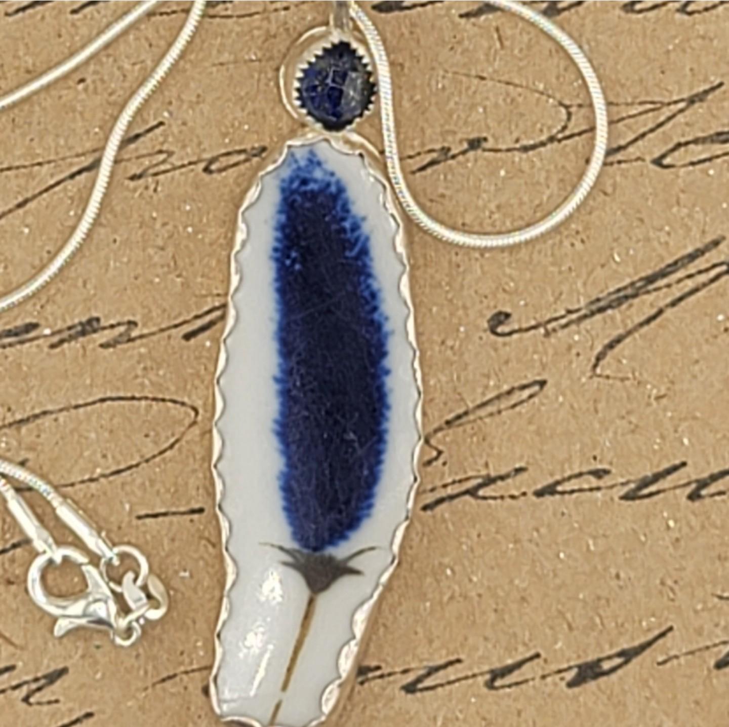 BROKEN INTO BEAUTIFUL ceramic broken china pendant feather design handmade in Sterling Silver metal with an apprx 18" chain