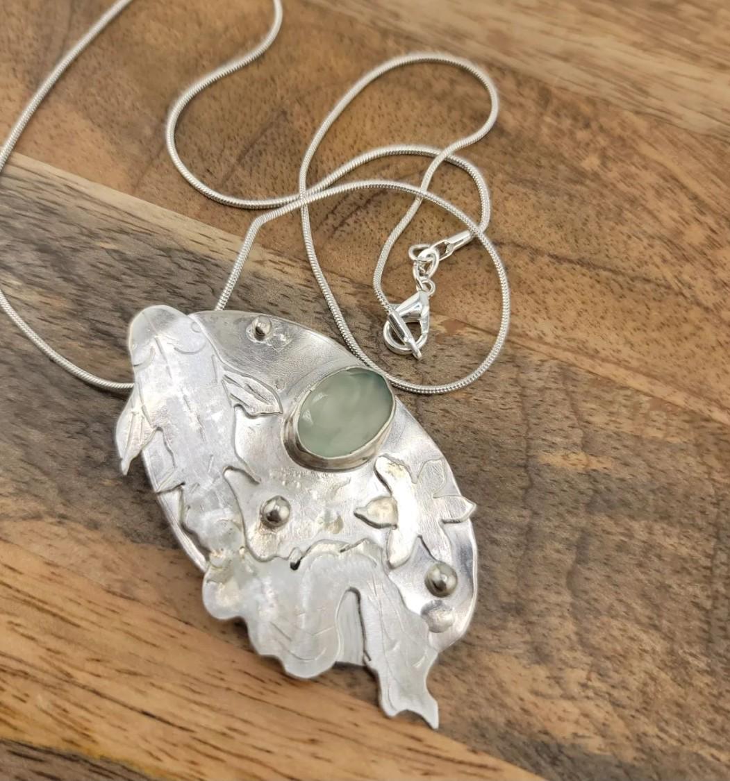 Koi fish Prehnite gemstone handcrafted in Sterling Silver metal