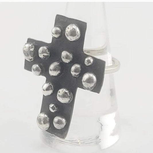 CROSS STATEMENT RING handmade in Sterling Silver size 8