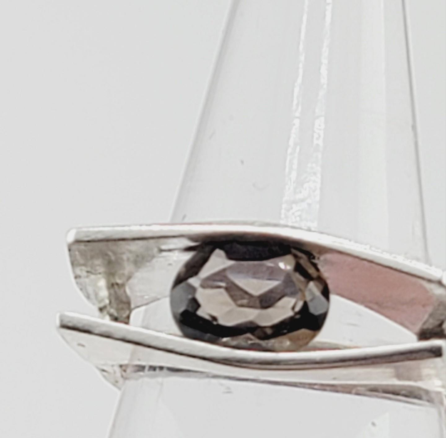 SMOKY QUARTZ RING handmade in Sterling Silver metal crystal tension ring size 8.5