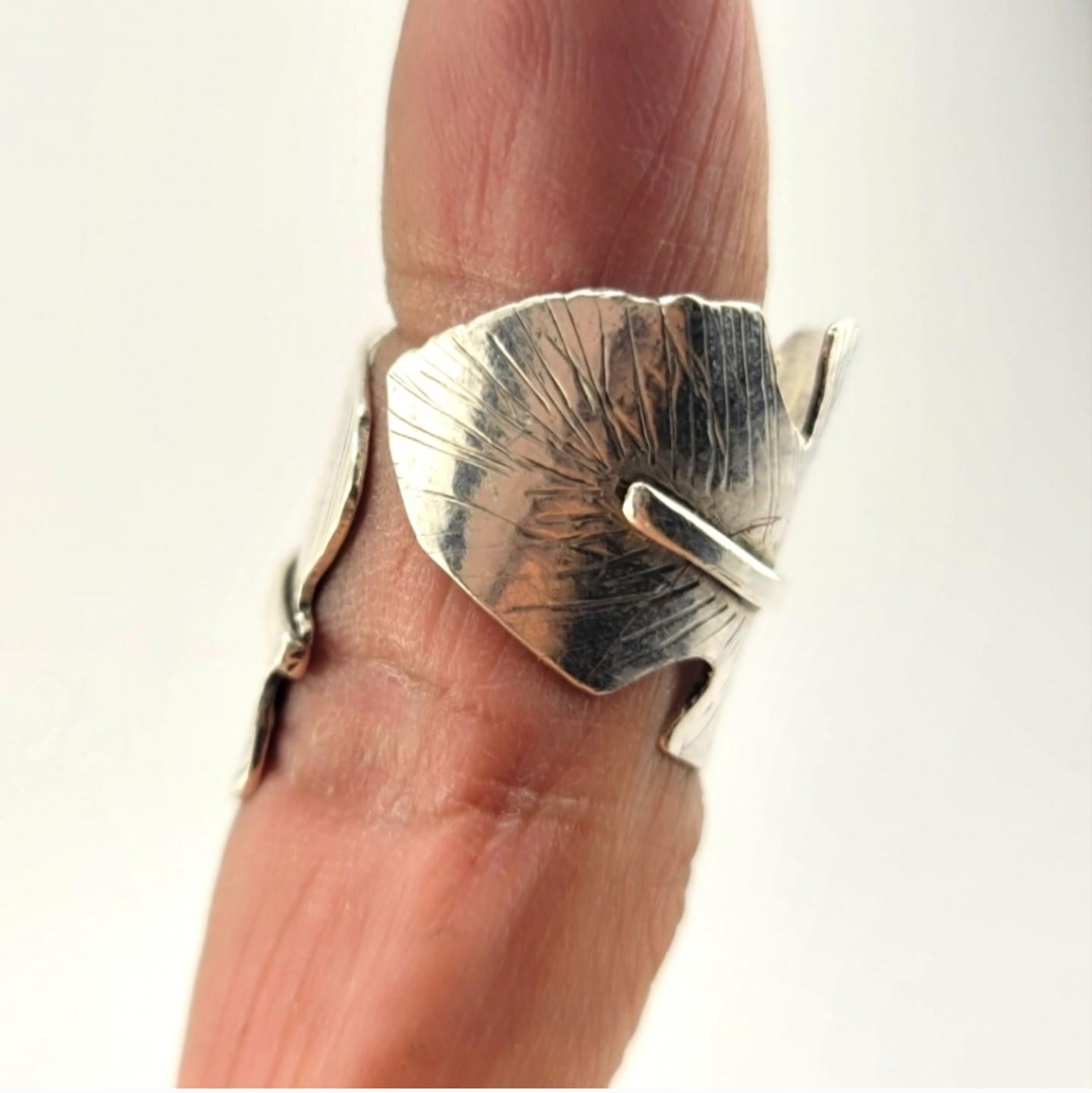 FEATHER RING ADJUSTABLE size embossed design handmade in Sterling Silver metal