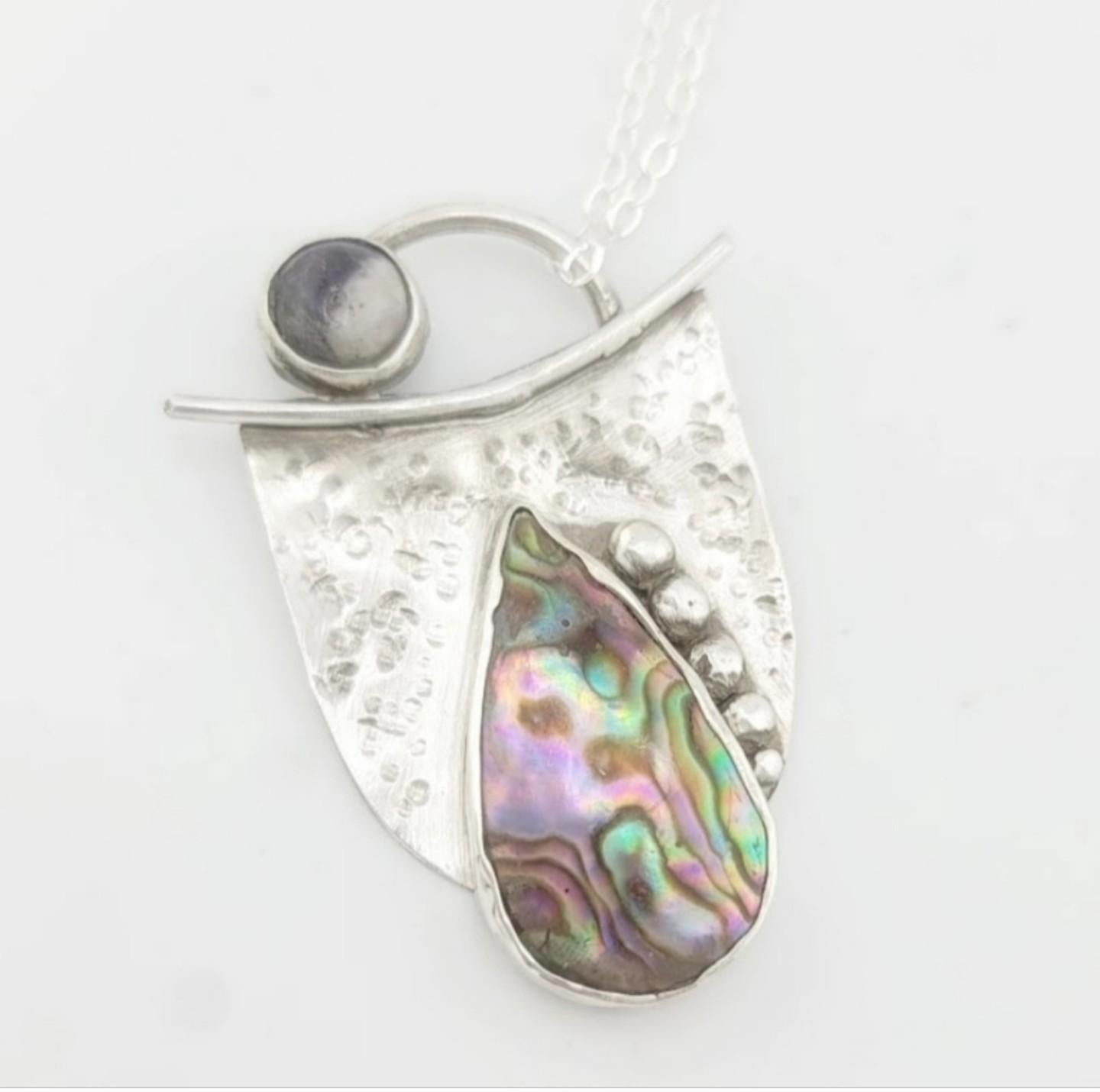 ABALONE AMETHYST PENDANT handmade in Sterling Silver metal