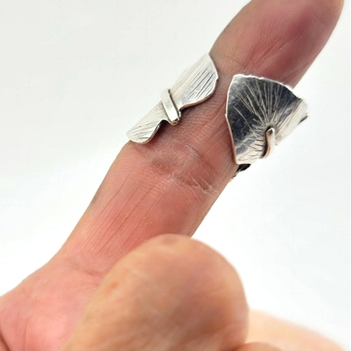 FEATHER RING ADJUSTABLE size embossed design handmade in Sterling Silver metal