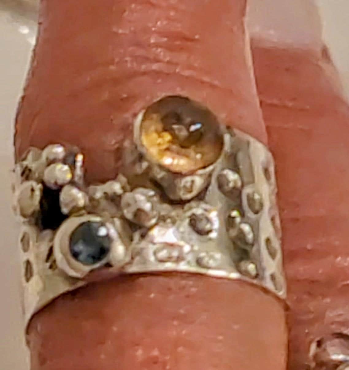 SAPPHIRE & CITRINE RING Brutalist style handmade in Sterling Silver metal size 8