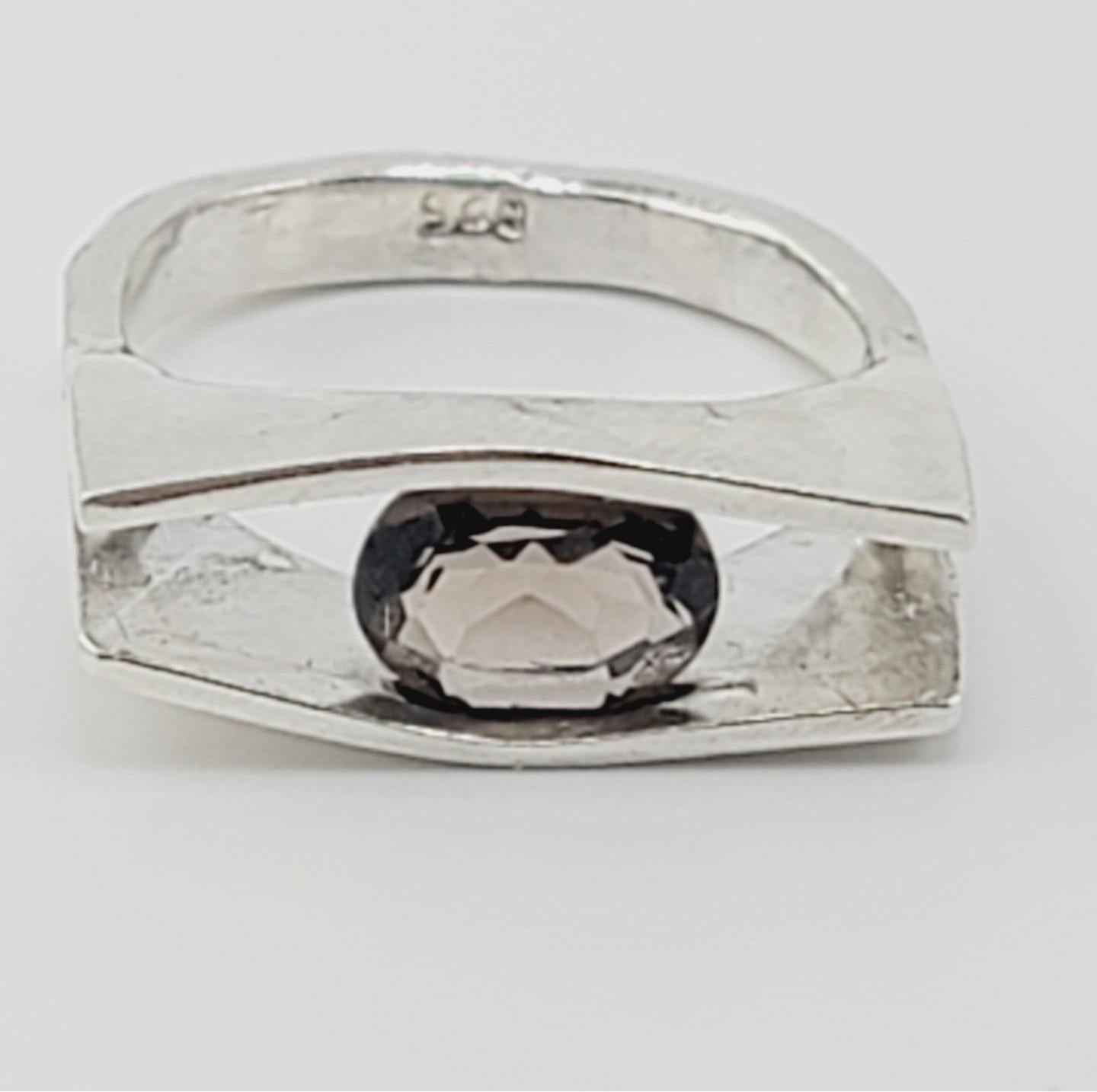 SMOKY QUARTZ RING handmade in Sterling Silver metal crystal tension ring size 8.5