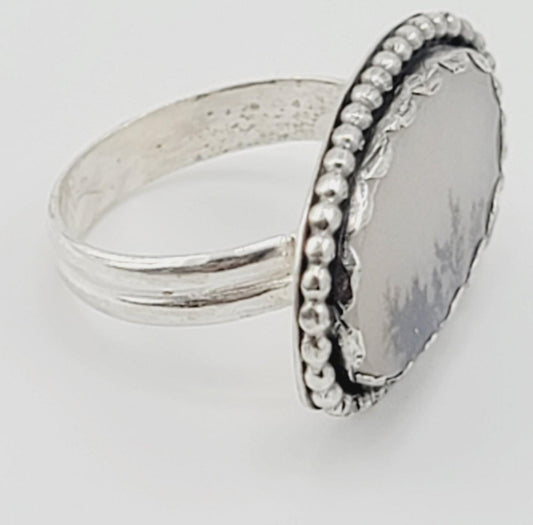 DENDRITIC AGATE RING handmade oval shape one of a kind sterling silver metal 7