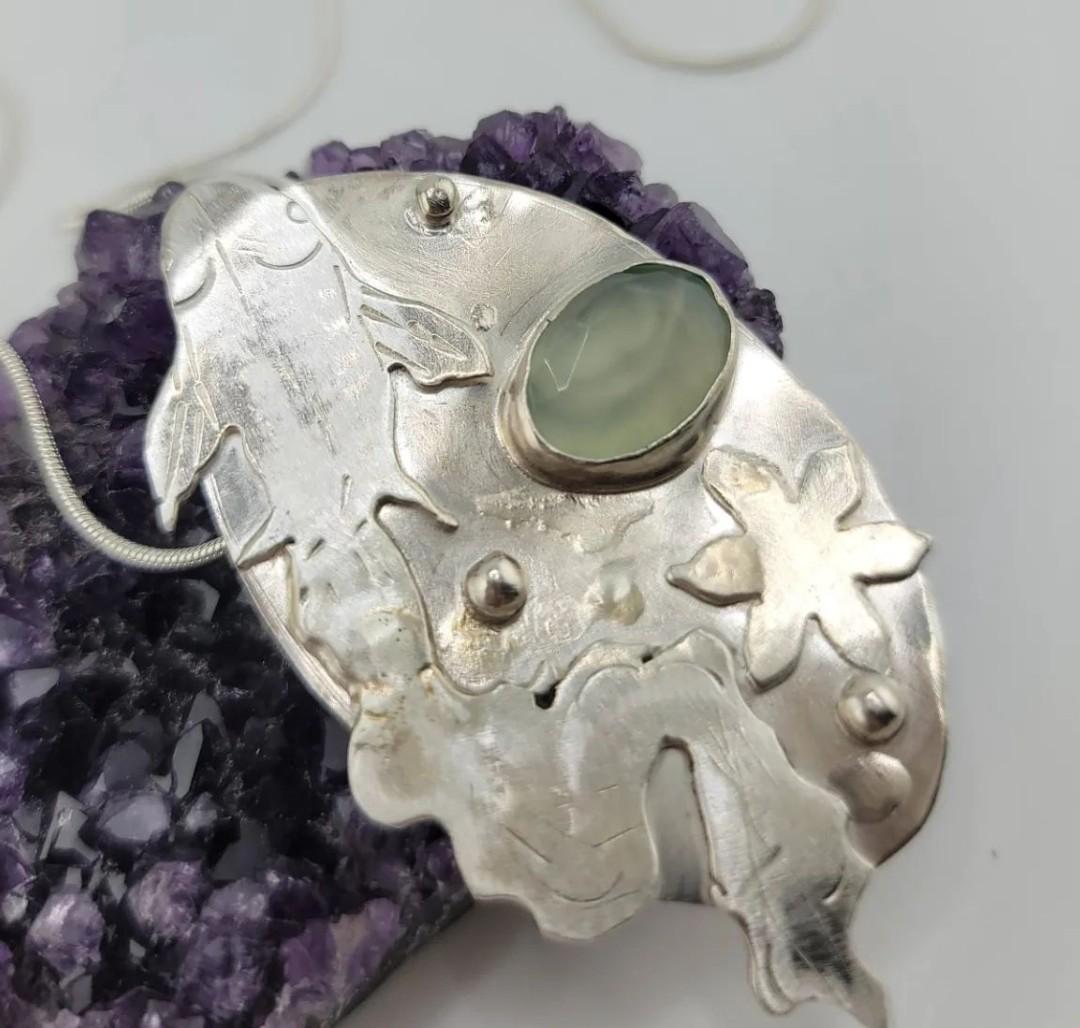Koi fish Prehnite gemstone handcrafted in Sterling Silver metal