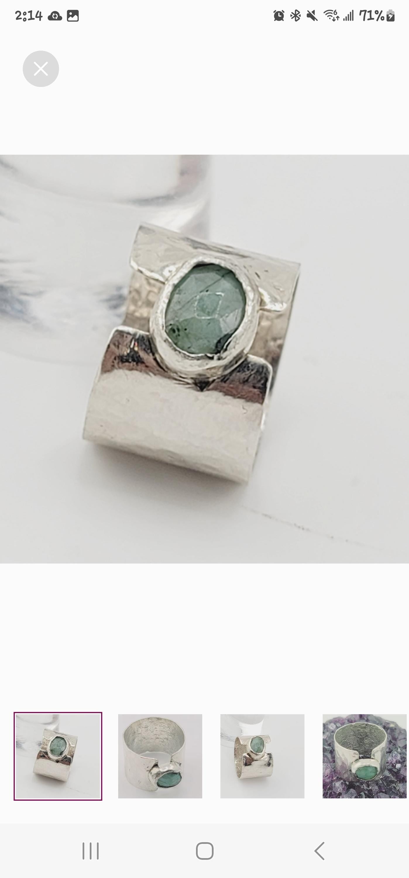 Emerald handmade ring in sterling silver metal size 6