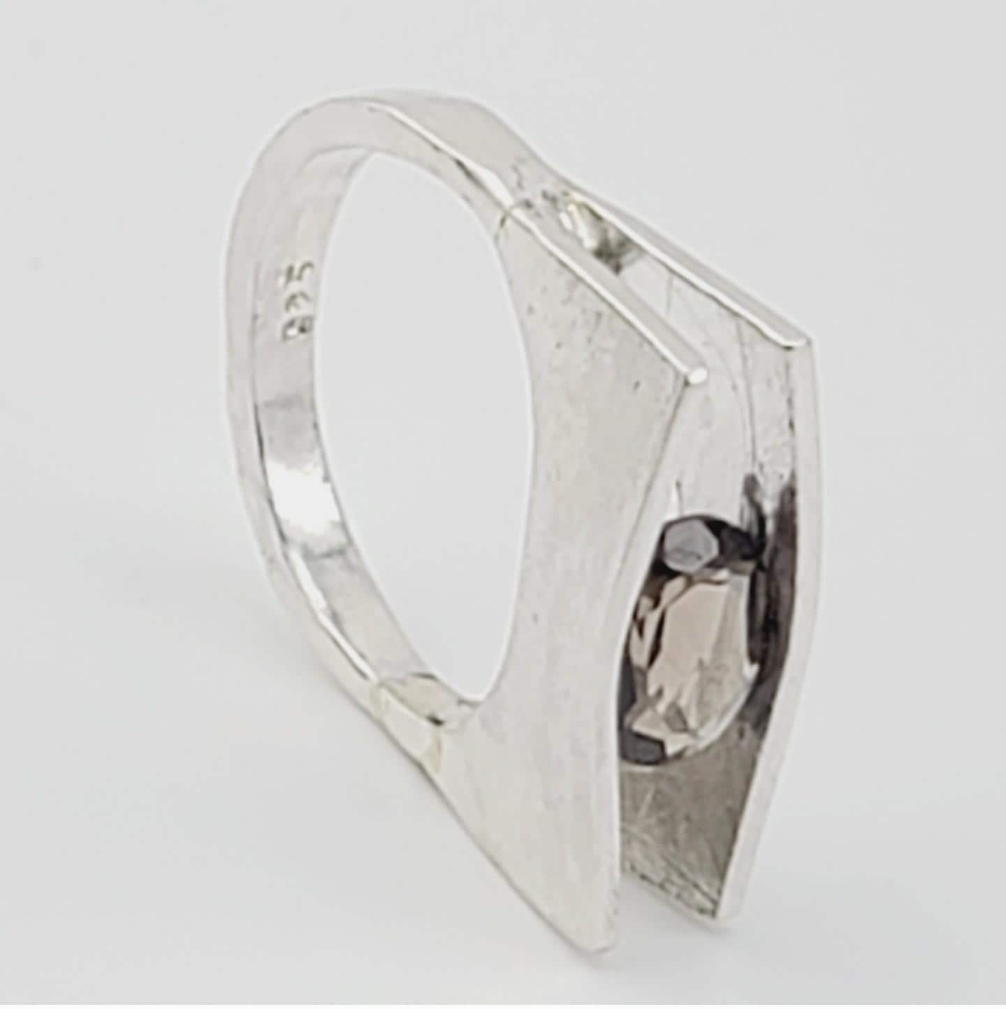 SMOKY QUARTZ RING handmade in Sterling Silver metal crystal tension ring size 8.5
