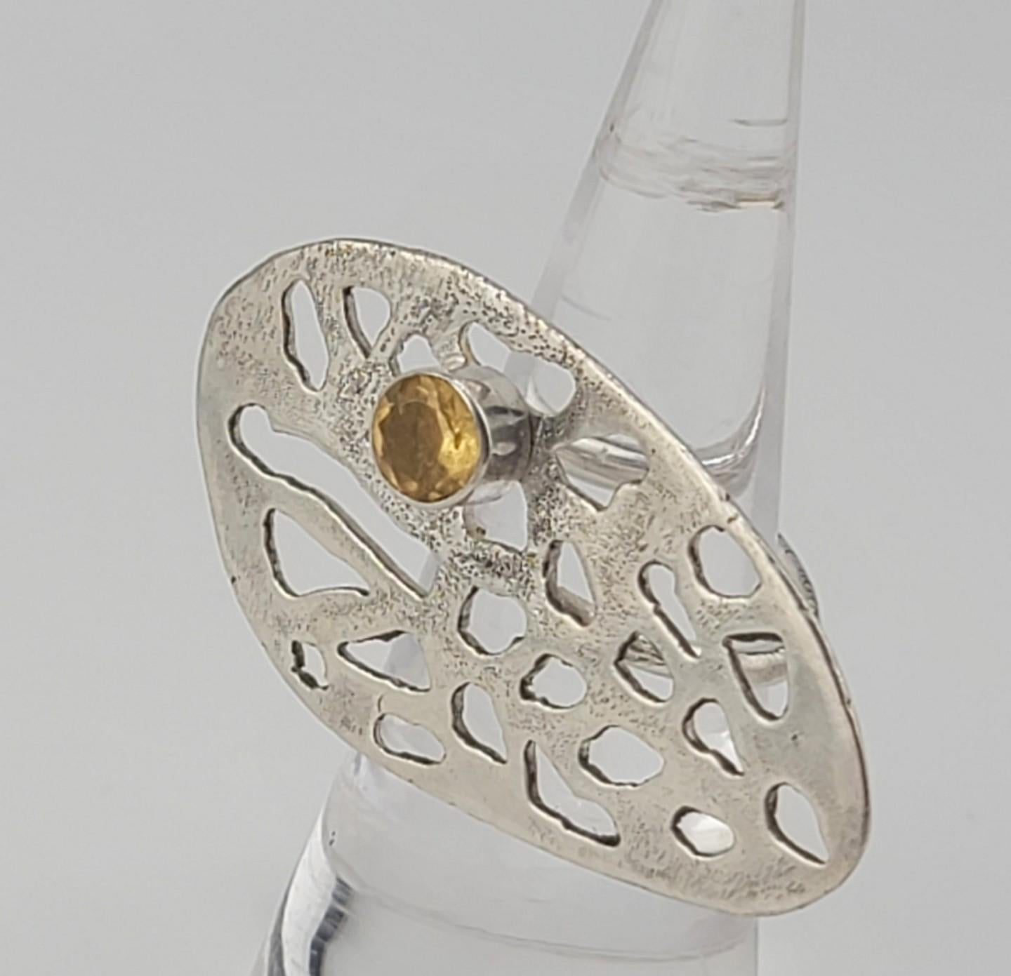 CITRINE CRYSTAL RING leopard cut-out handmade sterling silver ring size 9